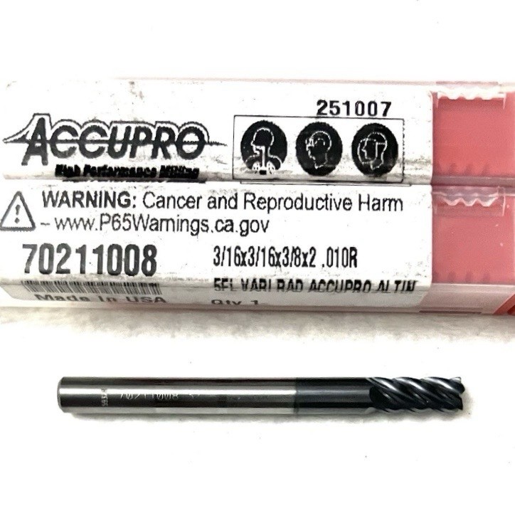 5PC Accupro 70211008 3/16″ 5FL Corner Radius End Mill .01R Solid Carbide AlTiN