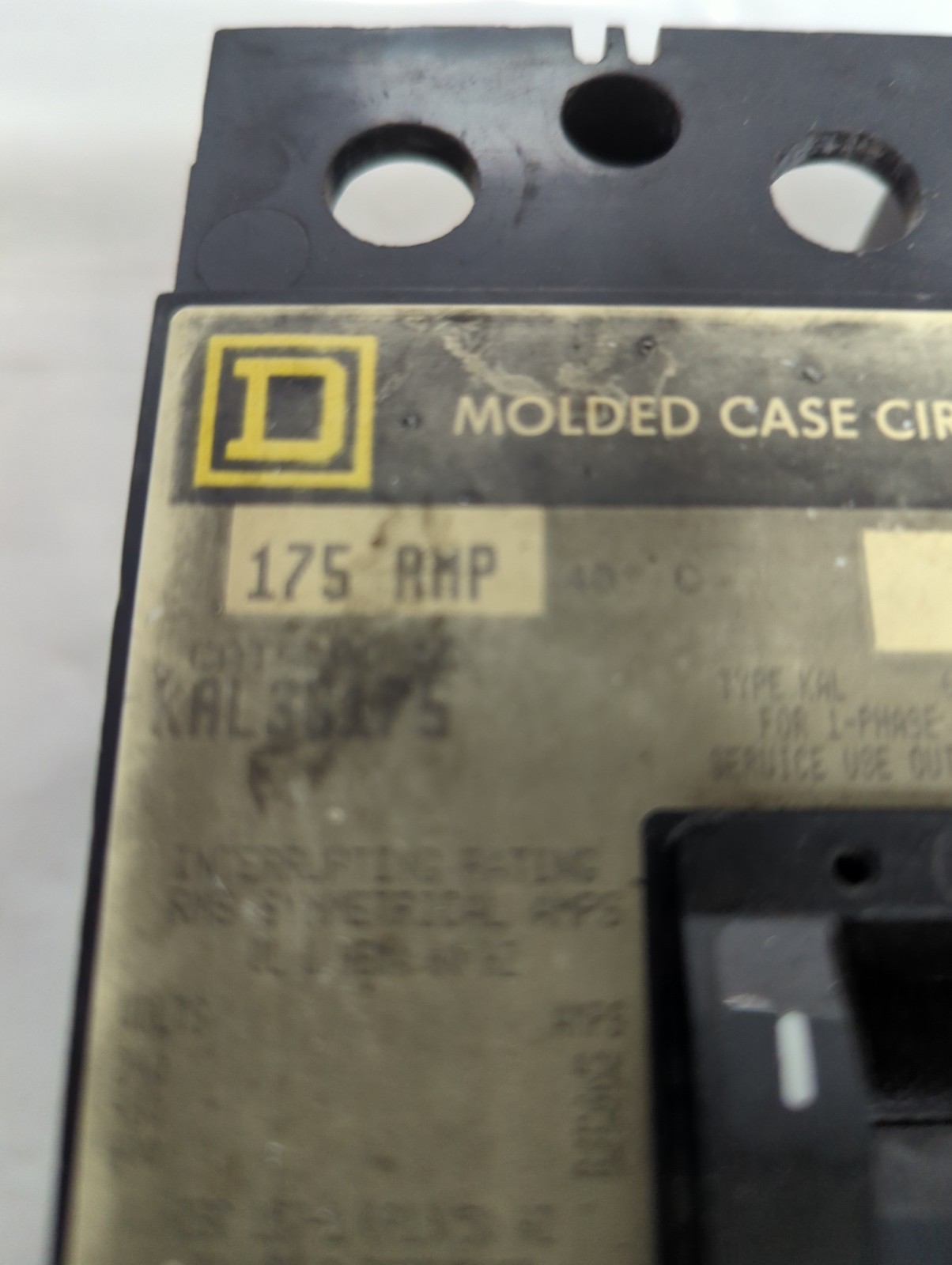 SQUARE D,KAL36175,CIRCUIT BREAKER 3-POLE 175 AMP PRE-OWNED