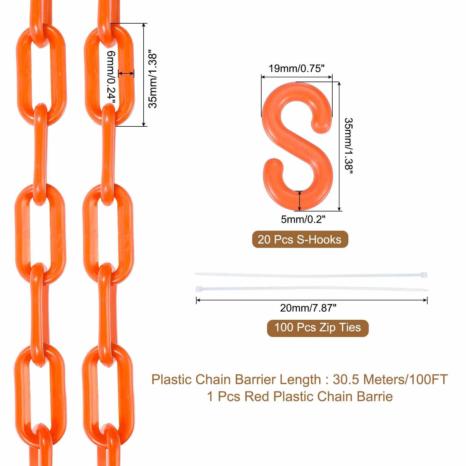Plastic Chain 100 FT/30.5 M, Safety Chain Orange Plastic Chain Link Barrier w…
