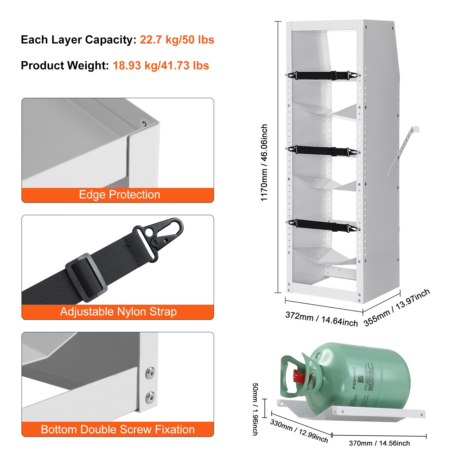 VEVOR Refrigerant Tank Rack 3 x 30-50lbs Bottle Tanks Cylinder Tank Rack
