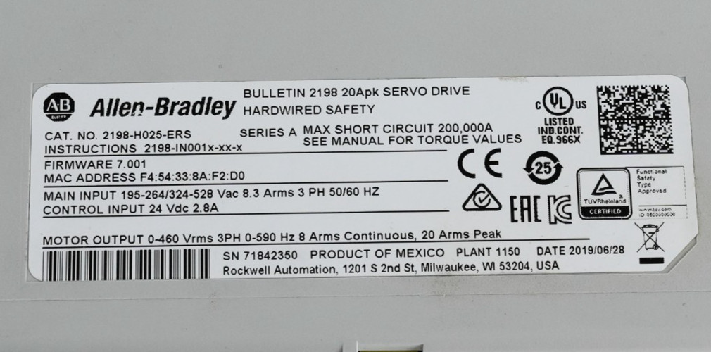 Allen Bradley 2198-H025-ERS /A Kinetix 5500 Servo Drive – Refurbished