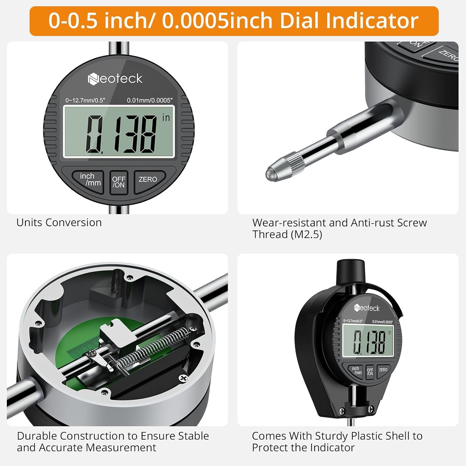 Bore Gauge Set Digital Indicator Dial Bore Gauge (2-6″/0.0005″) with Self-Center