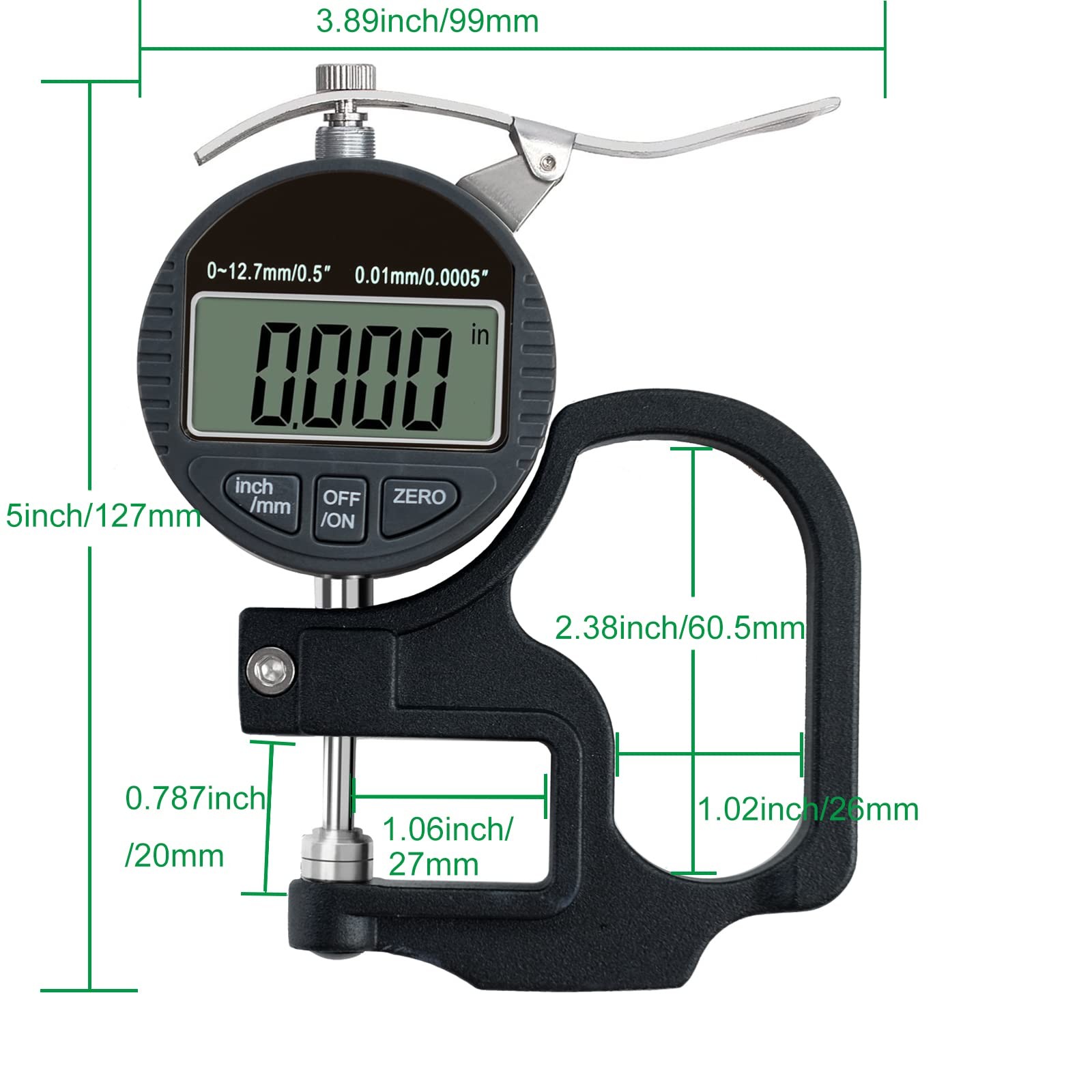 Digital Thickness Gauge 0.5 inch/12.7mm, 0.0005 inch/0.01mm, JYEASTZ Thicknes…