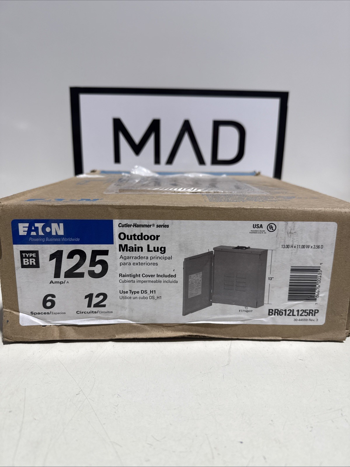 Eaton BR612L125RP Cutler-Hammer Outdoor Main Lug Load Center, 125 Amp