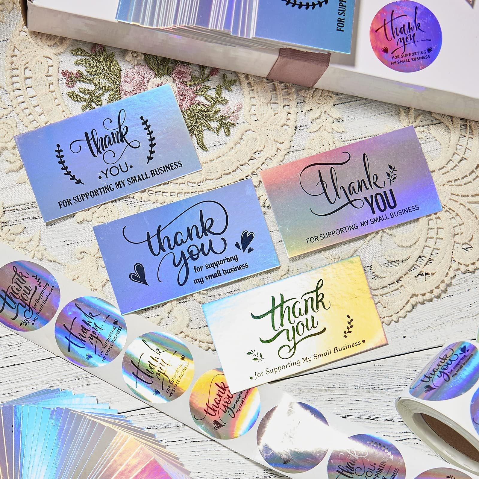 620Pcs Thank You Cards and Stickers for 1.5 inches, Holographic