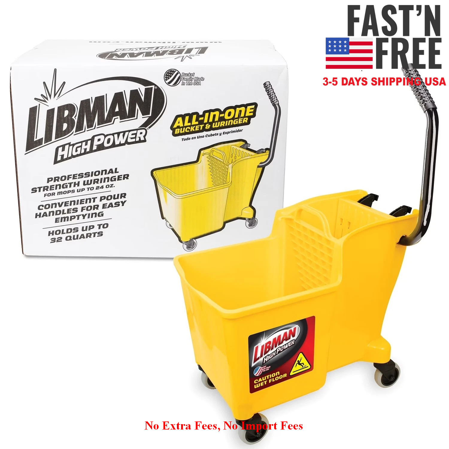 Libman 32 Quart Yellow Polypropylene Bucket Wringer With Steel Handle New, NEW