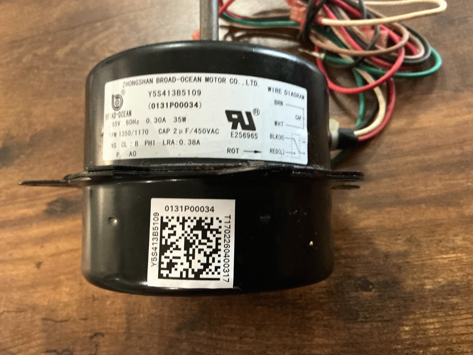 BROAD-OCEAN PTAC CONDENSER MOTOR GOODMAN/AMANA #Y65413B862, 0131P00026 NO BOX