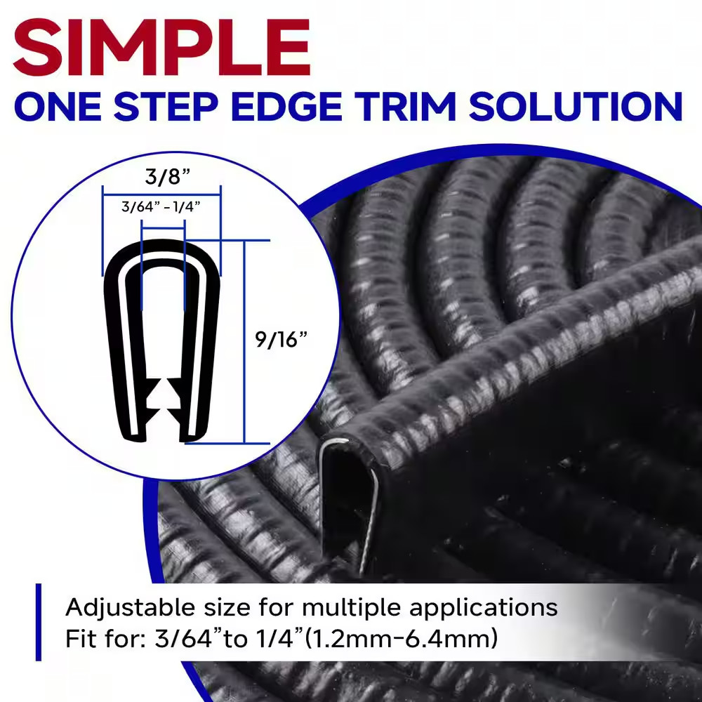 120 In. X 10 Ft. X 0.5 In. X 1 In. Flexible, Durable, Easy to Install, Black wit