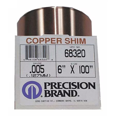 Precision Brand 68130 Shim Stock, Roll, Copper, 0.0010 In, 6 In
