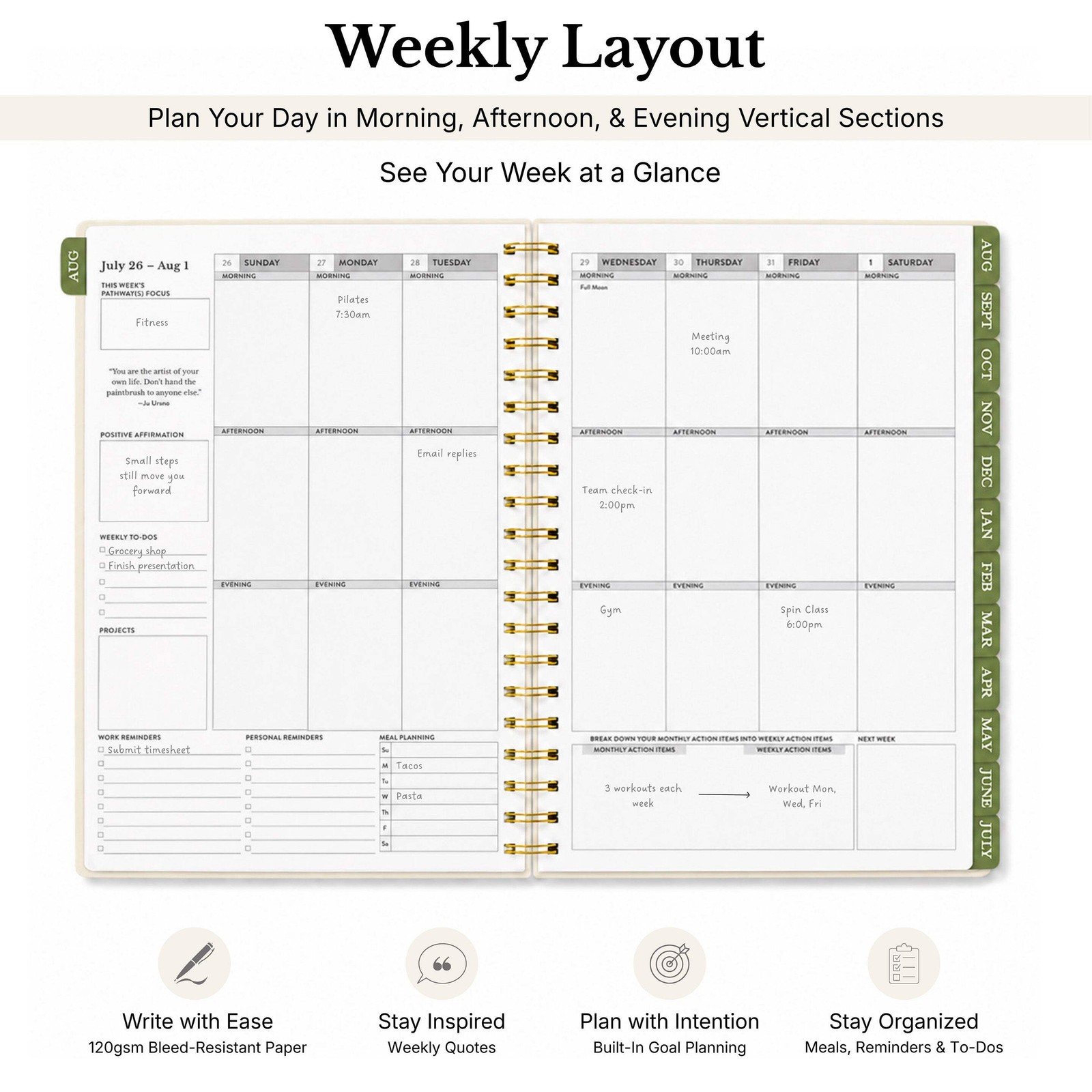2026-2027 Mid-Year Monthly Weekly Spiral Planner B5 August Start Agenda