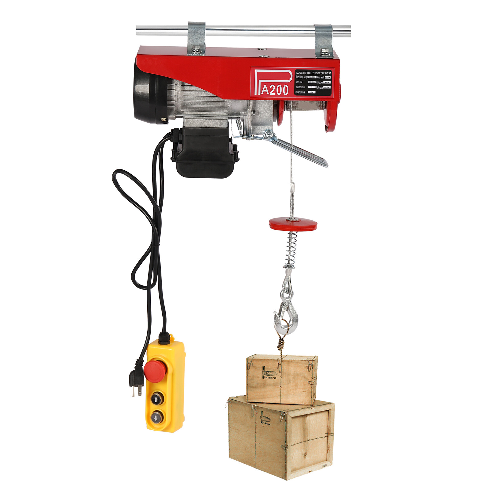 200kg/440lbs 110V Electric Wired Hoist Winch Hoist Crane Lift Remote Control
