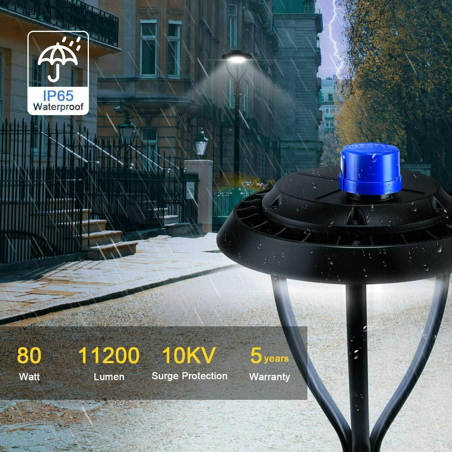 80W LED Pole Mount Circular Street Light 5000K Roadway Post Top Light Photocell