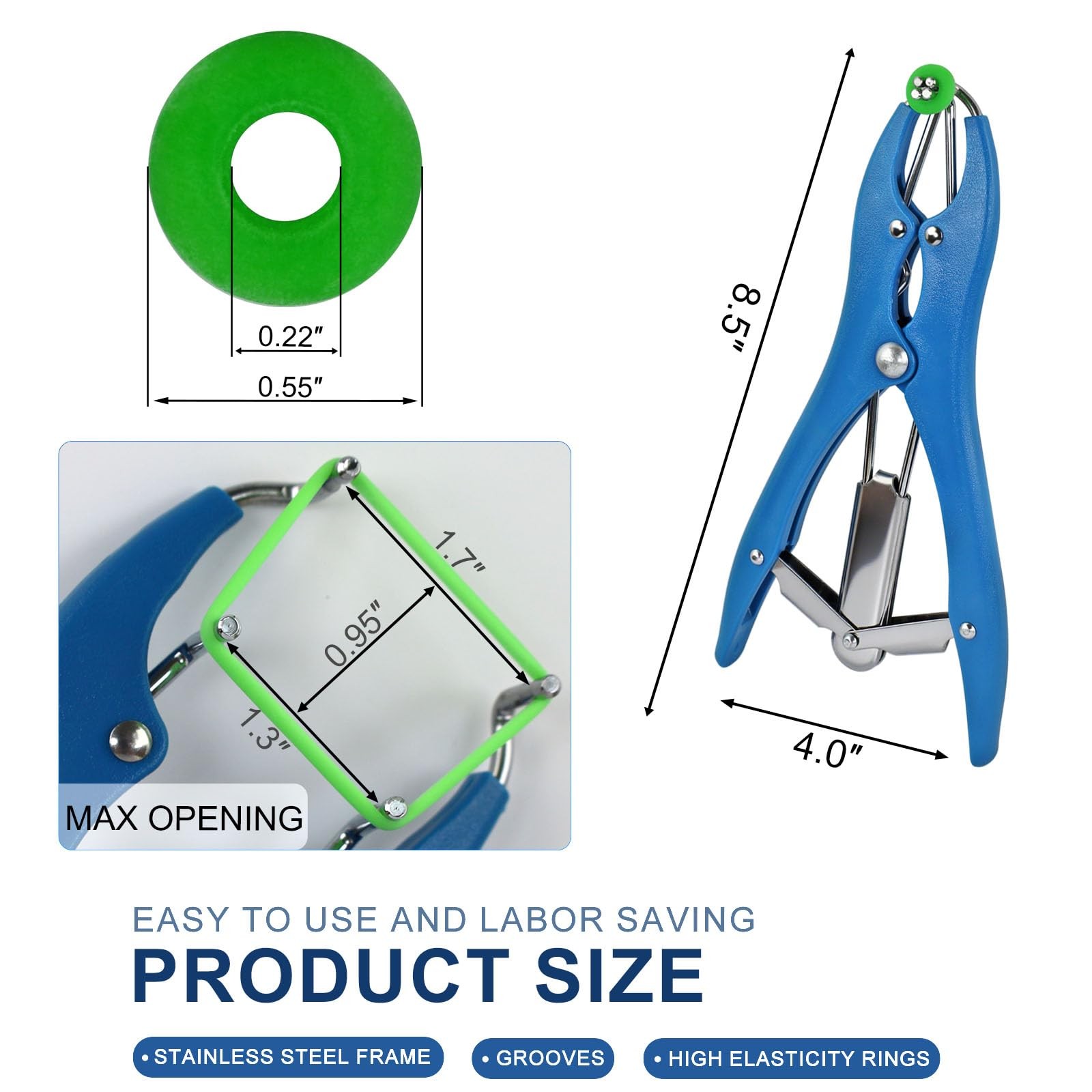 Goat Banding Kit Calves Banding Tool, Expander Plier Bander with 100Pcs Bands Ri