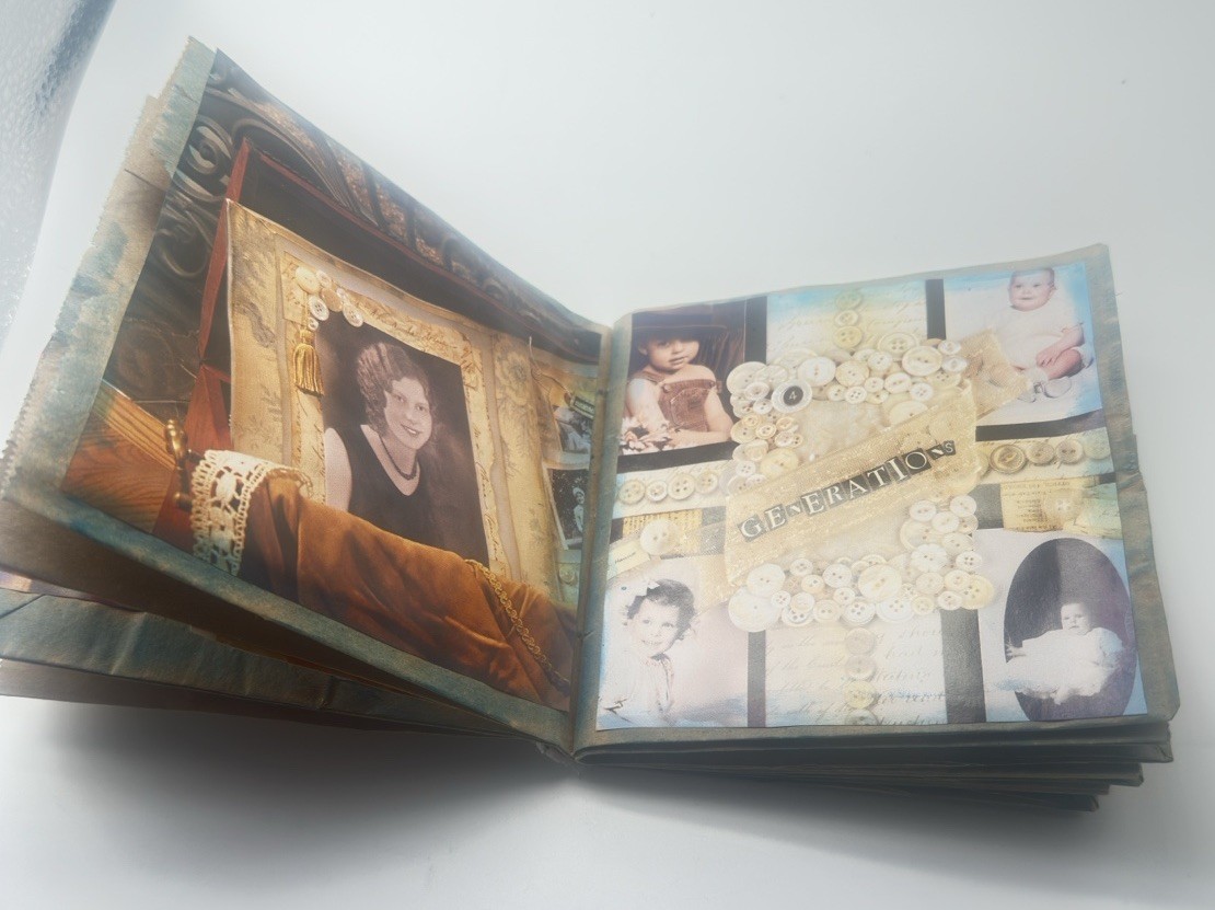 Hand Made Junk Journal 6×5 Inches Old Time Pictures With Orange Yellow Flowers