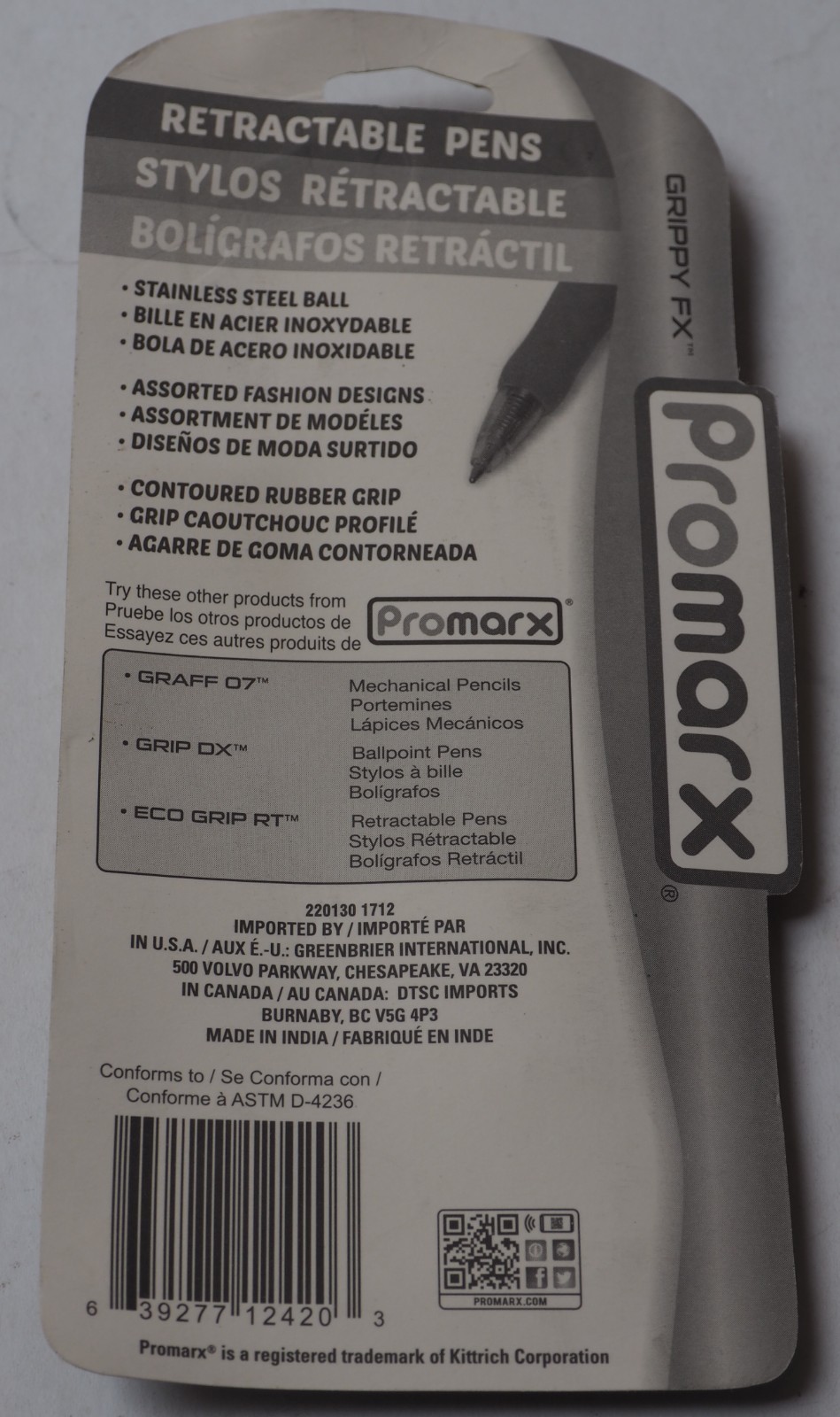 45 New PROMARX GRIPPY FX Retractable BALLPOINT PENS – 3 Colors – Rubber Grip