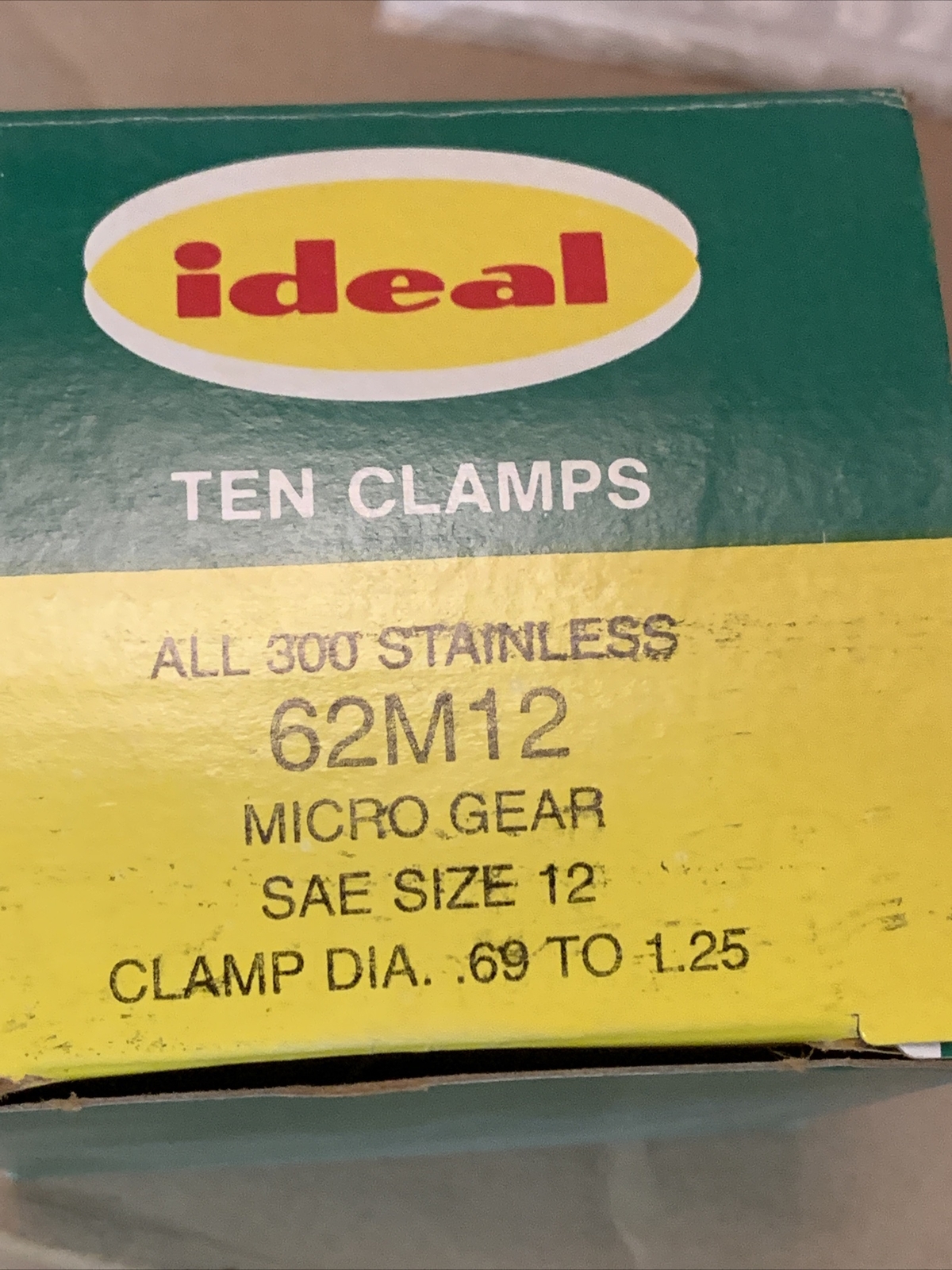 62M12 Ideal Micro Stainless Steel Clamps SAE #12, .69″-1.25″ Diameter, Box of 10