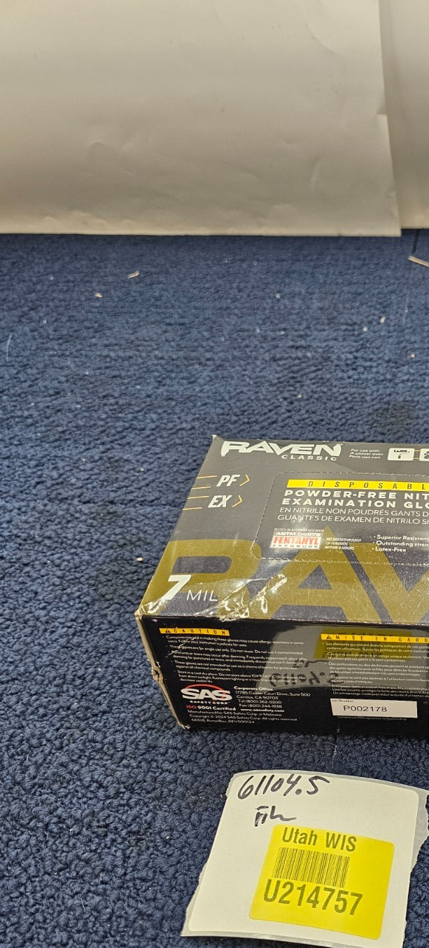 (QTY 100) SAS Raven 66518 Black Nitrile Gloves Powder Free 7mil Version Large