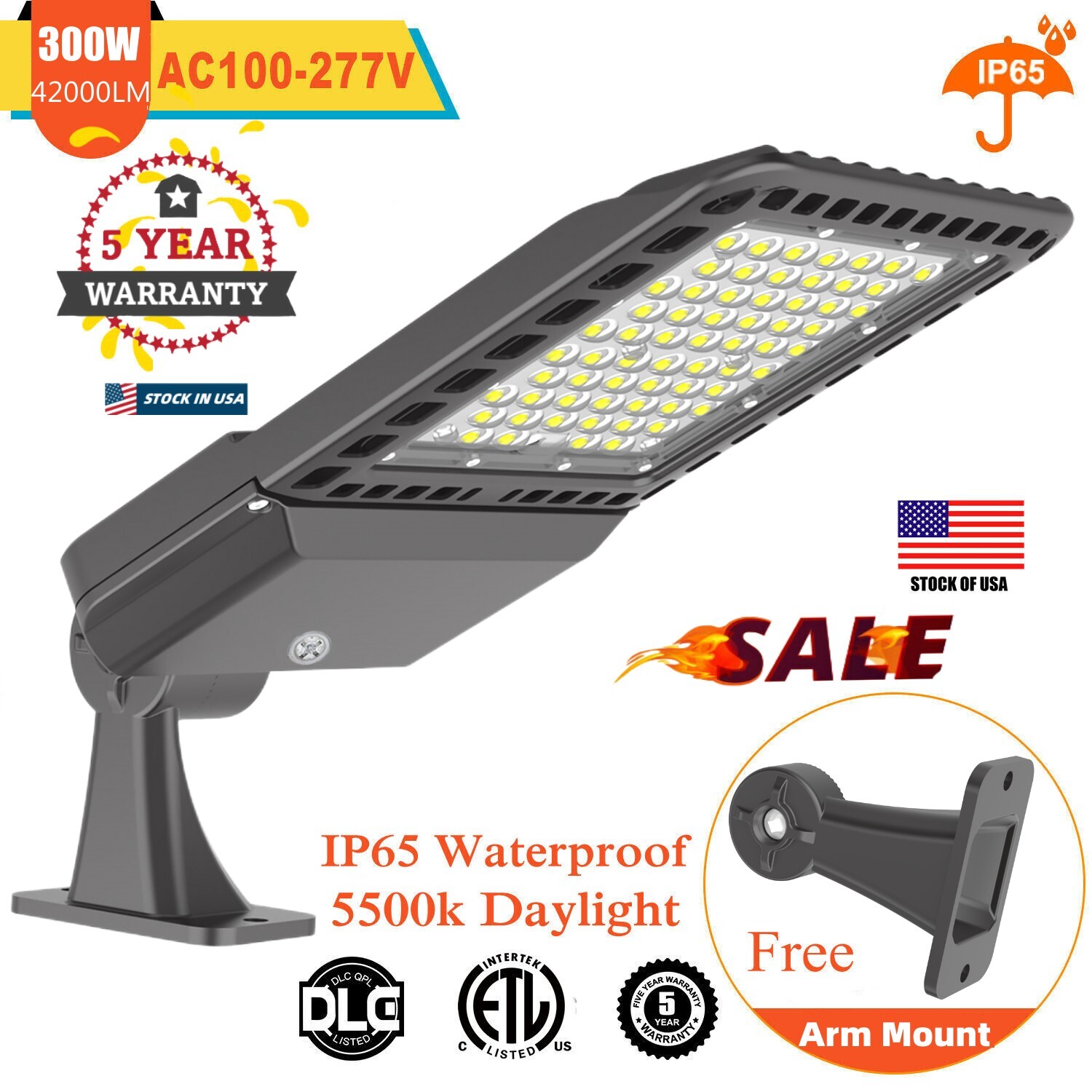 300W LED Parking Lot Pole Light Dusk To Dawn Outdoor Street Area Shoebox Lights