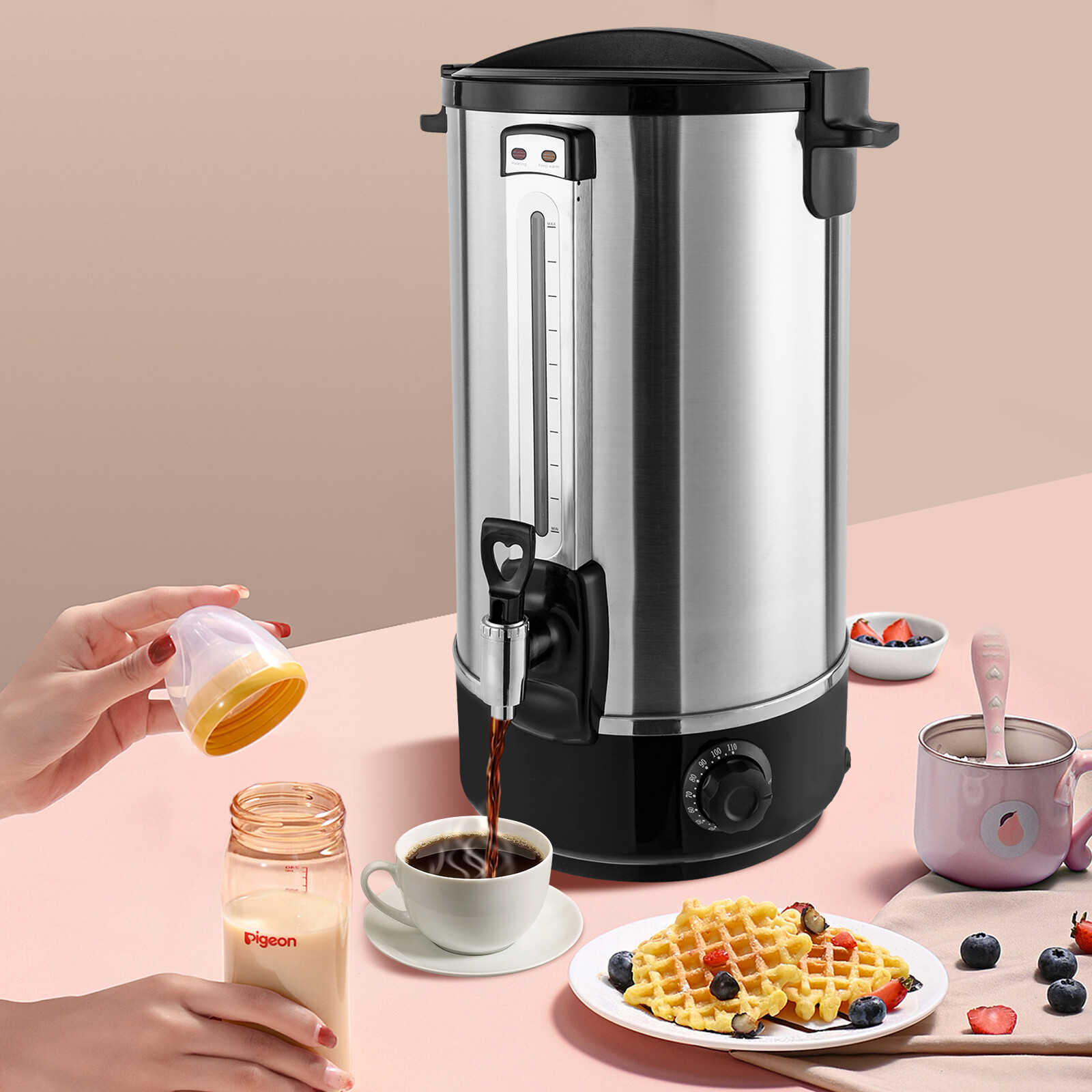 2-Layer Commercial Eletric Hot Water Bucket Countertop Water Boiler 110V
