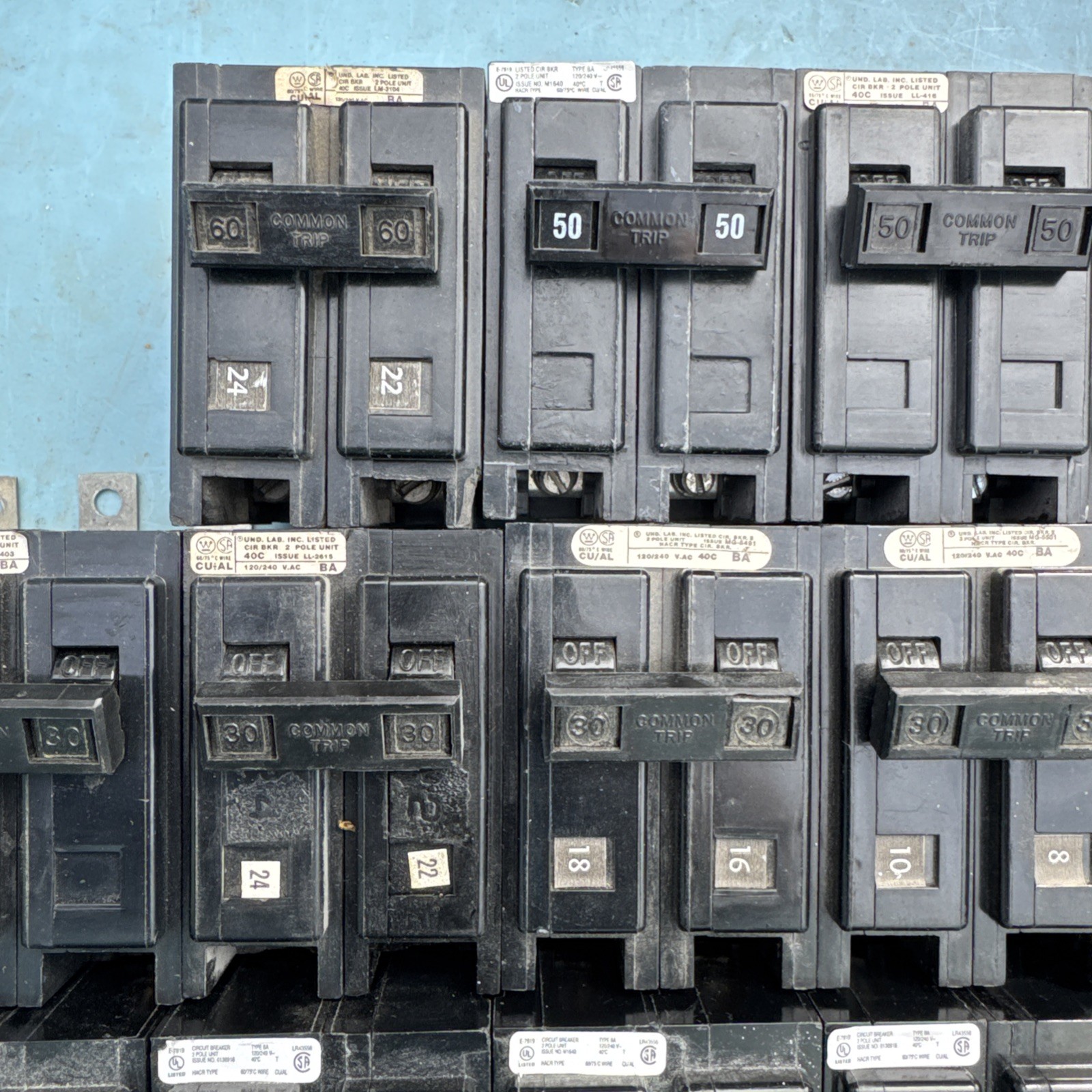 Lot of 27 Eaton Westinghouse Cutler Hammer 2P Circuit Breaker 15A 25A 30A 40A 50