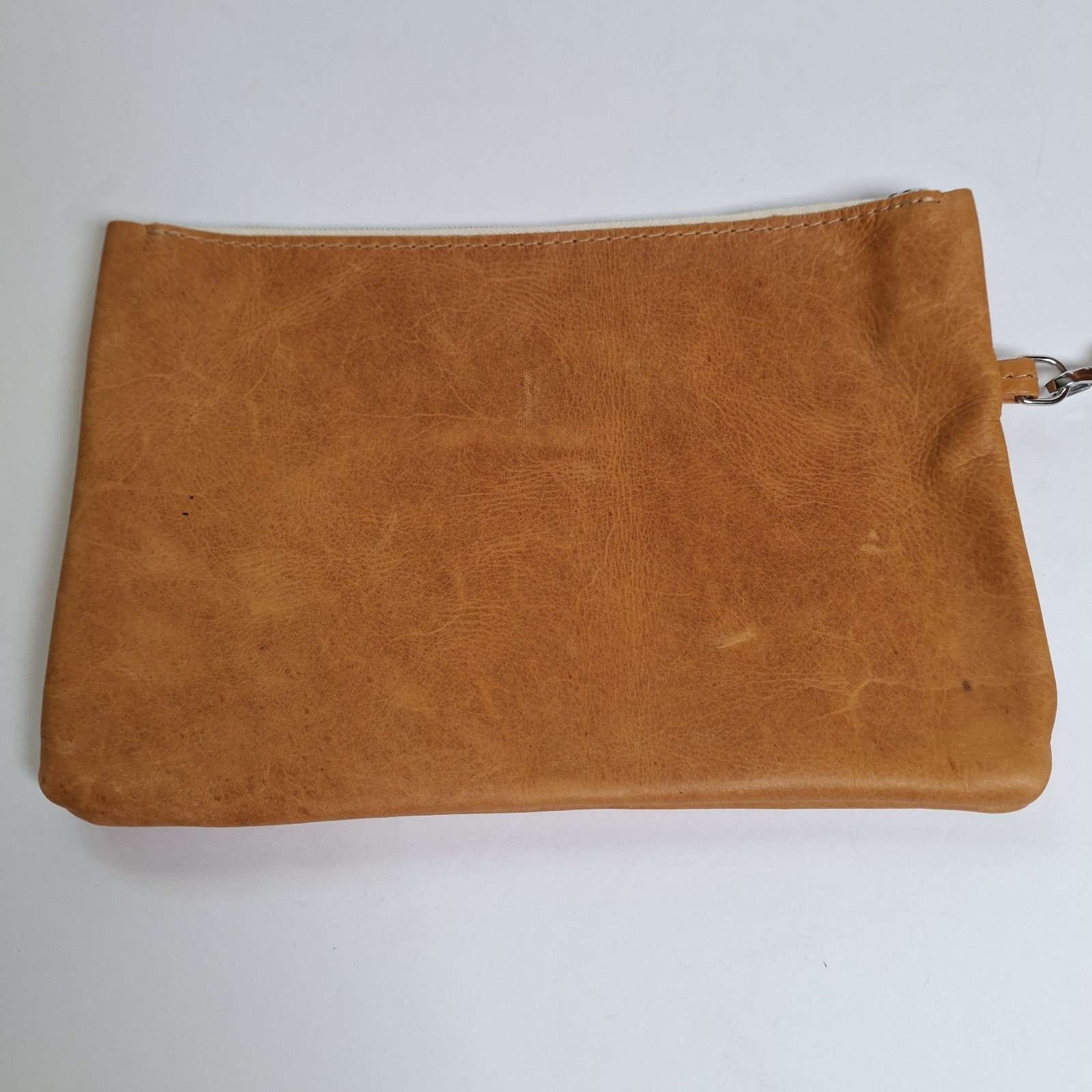 Foxy Fix Leather Wristlet Top Zip 6.5 X 9 Tan Pencil Supply Pouch Carry