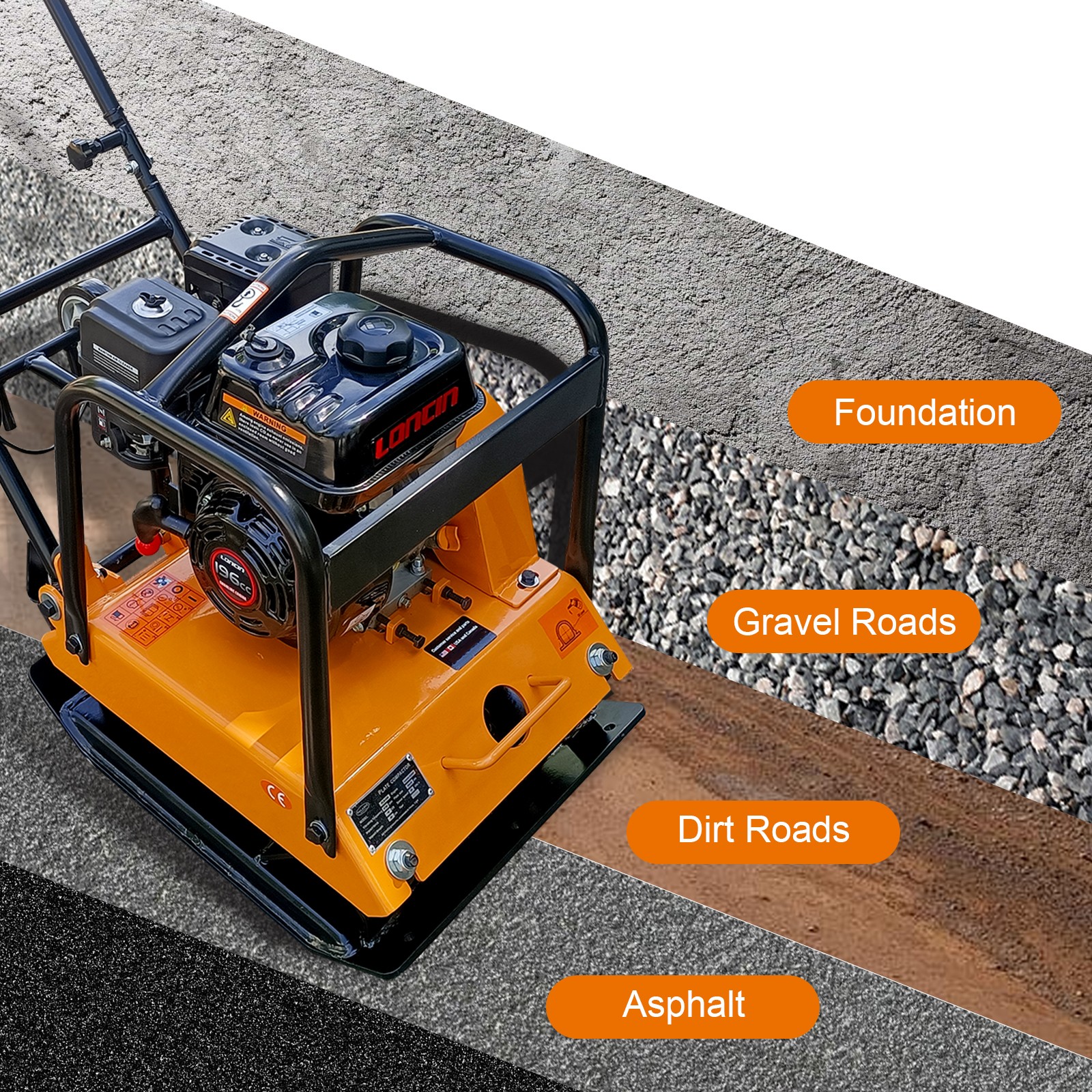 Walk Behind Compactor Rammer Vibratory Plate Soil Dirt EPA 196CC 6.5HP Engine