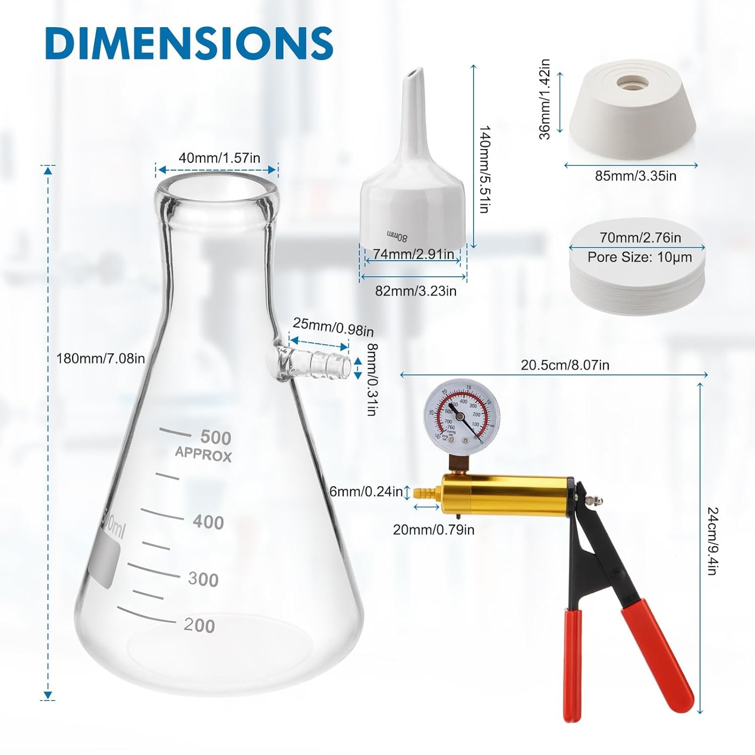 500 mL Buchner Funnel Filtering Vacuum Filtering Flask w/ Handheld Vacuum Pump