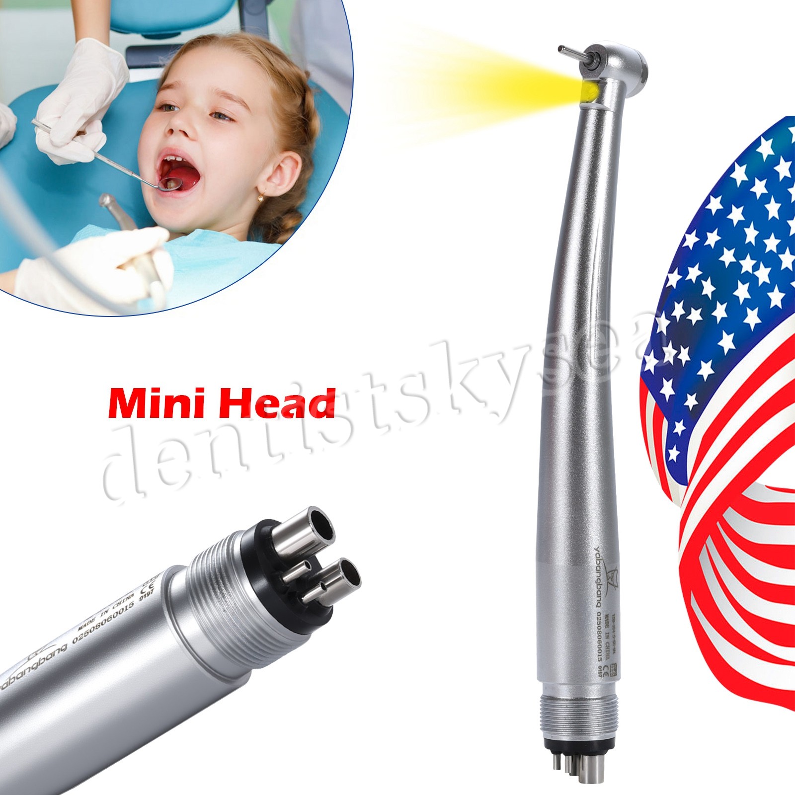 Mini Small Head Dental Fiber Optic LED E-generator Handpiece /High Speed 4Holes