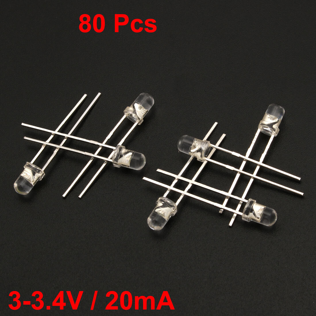 80pcs 3mm White LED Diode Lighting Electronics Component Emitting Light 3-3.4V