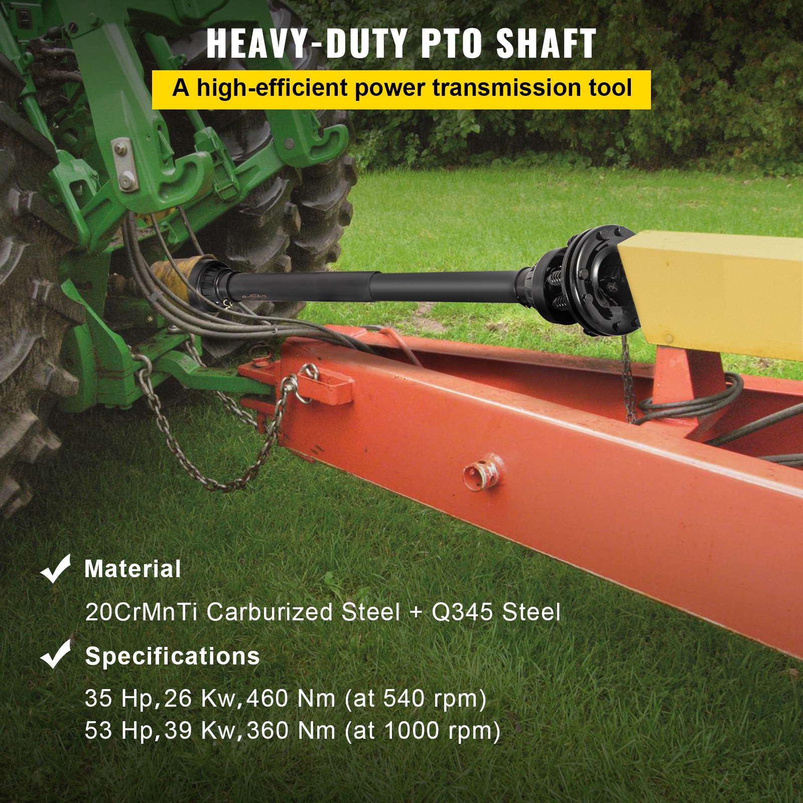 VEVOR PTO Shaft PTO Drive Shaft 1-3/8″ 6 Spline Endw/Slip Clutch T4 43″-59″