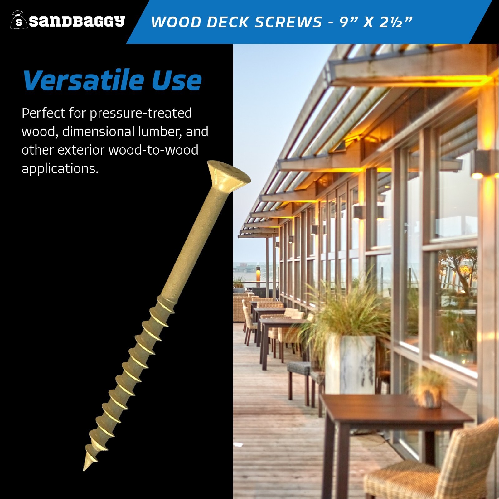 Sandbaggy #9 x 2 -1/2″ Exterior Wood Deck Screws – (Torx Head)