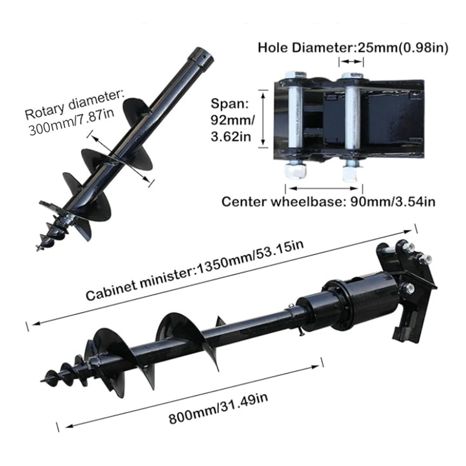 Mini Excavator Attachment Hydraulic 300mm Auger Drill with 25mm Pin FREE SHIP