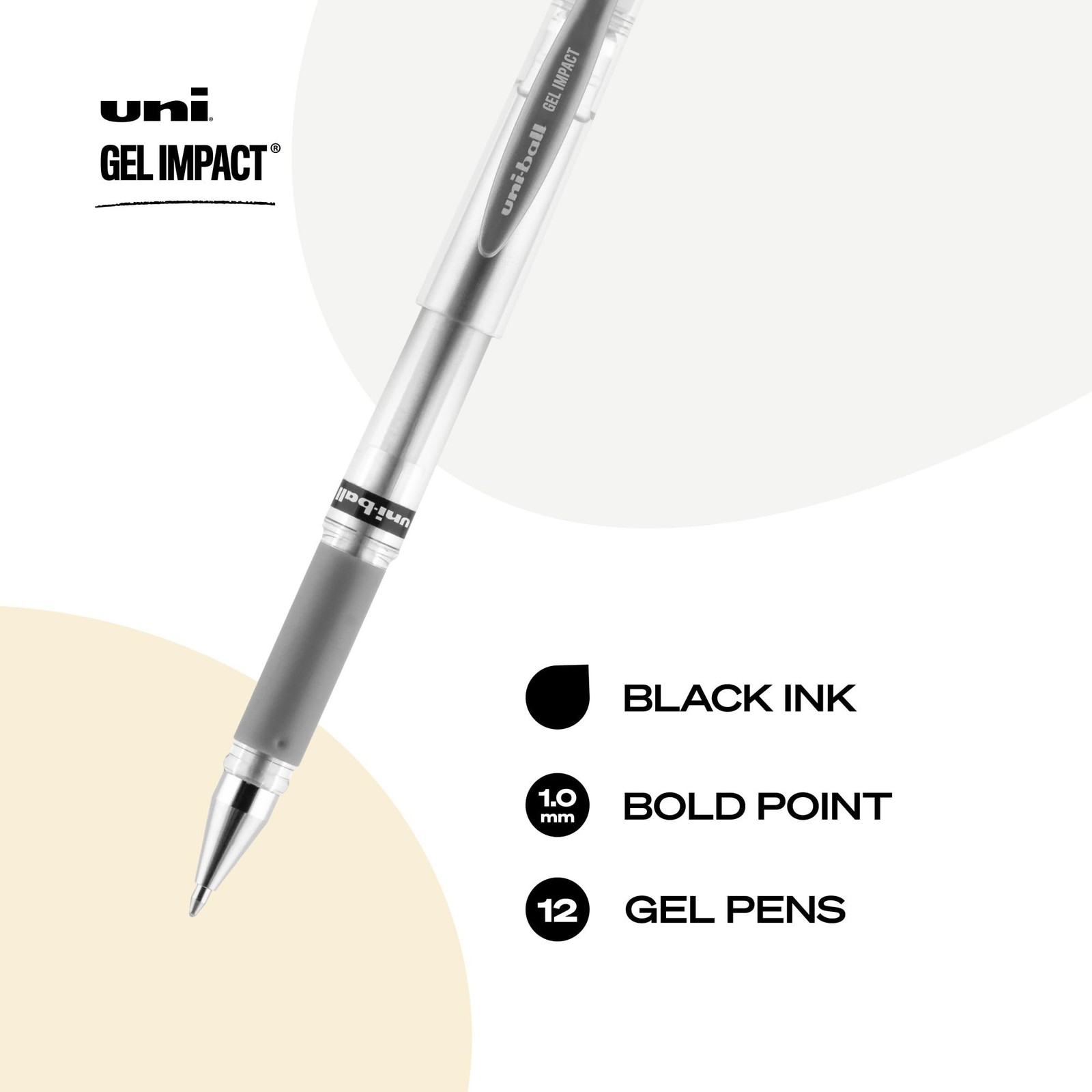 uniball Impact Gel Pen, Stick, Medium 1 Mm, Silver Metallic Office Product