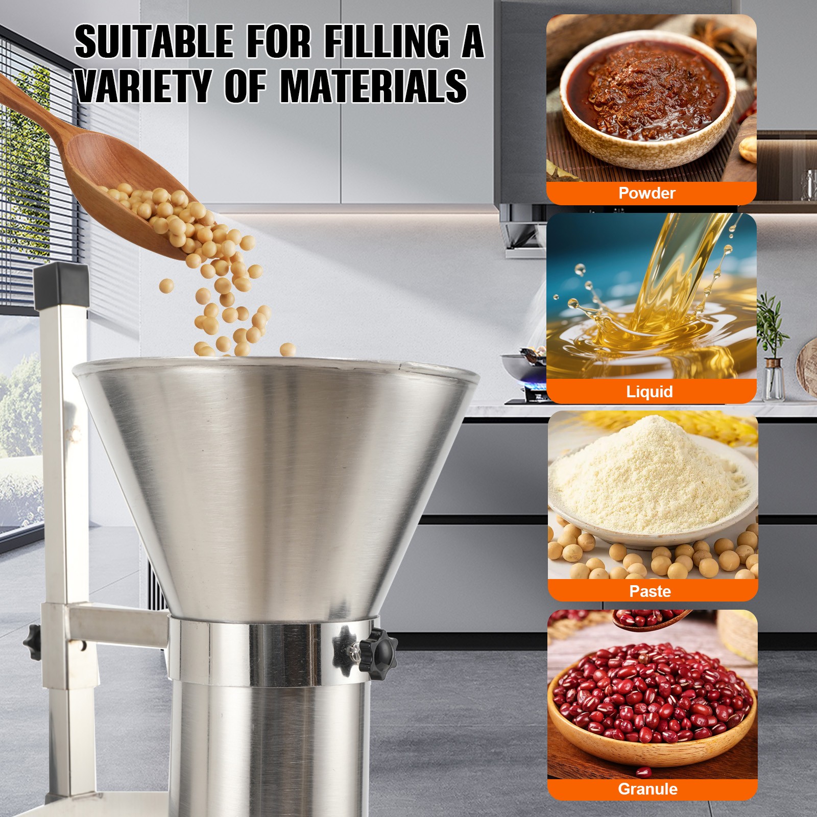 Stainless Steel Feeding Hopper Manual Filling Package Funnel with Bracket 4» US