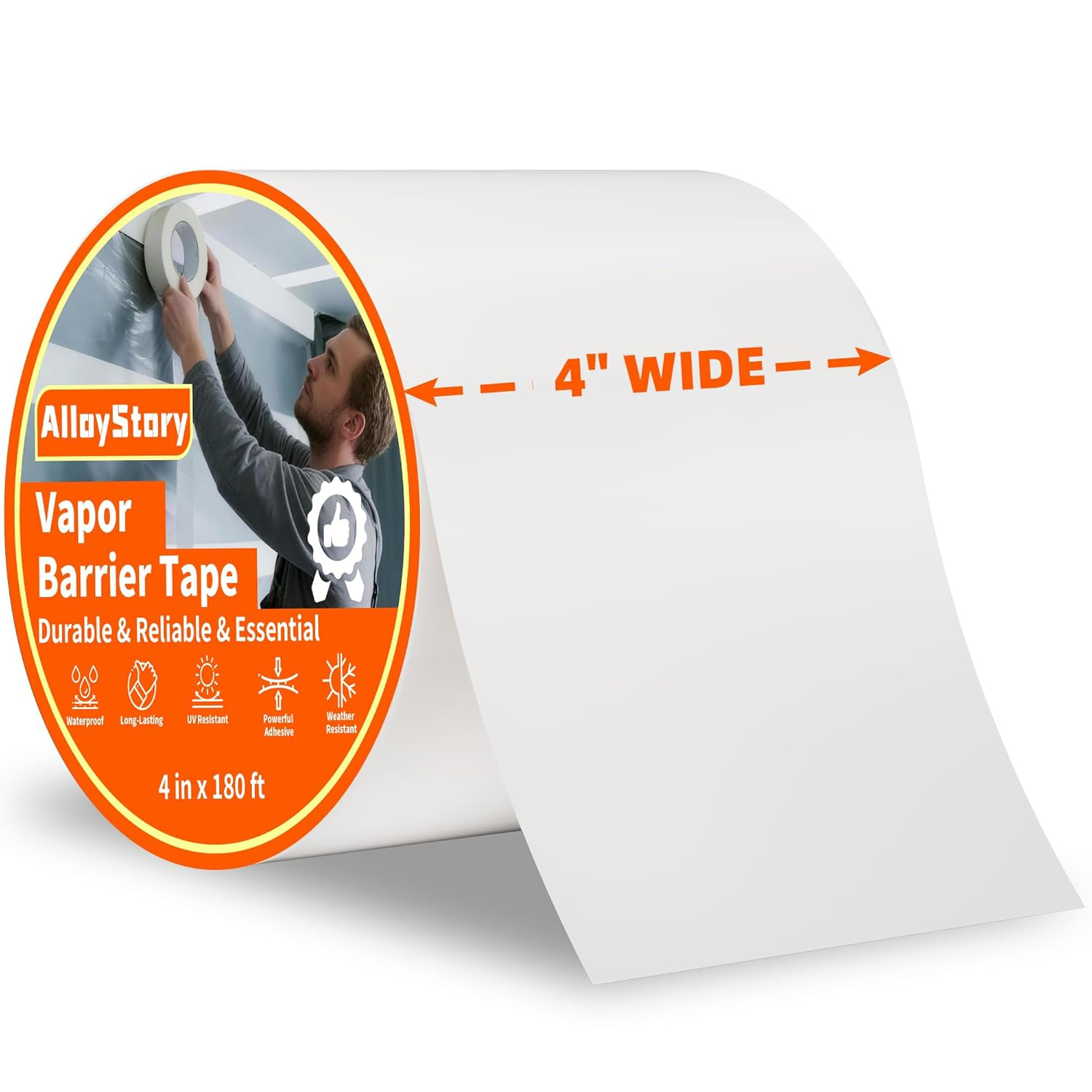 Vapor Barrier Tape 4 Inch X 180 Feet,White Moisture Barrier Tape,Heavy Duty Craw