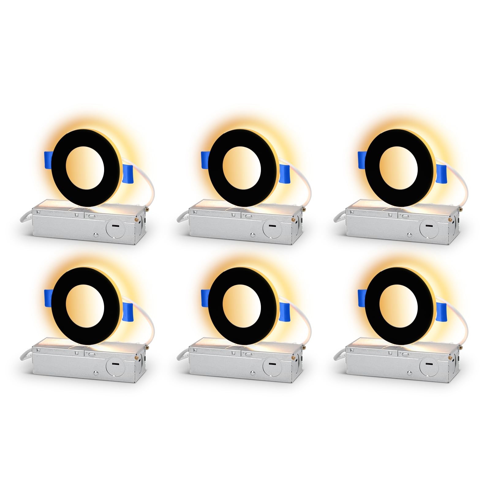 CycevSun 3 Inch Black LED Recessed Lights with Night 3 6-Pack,