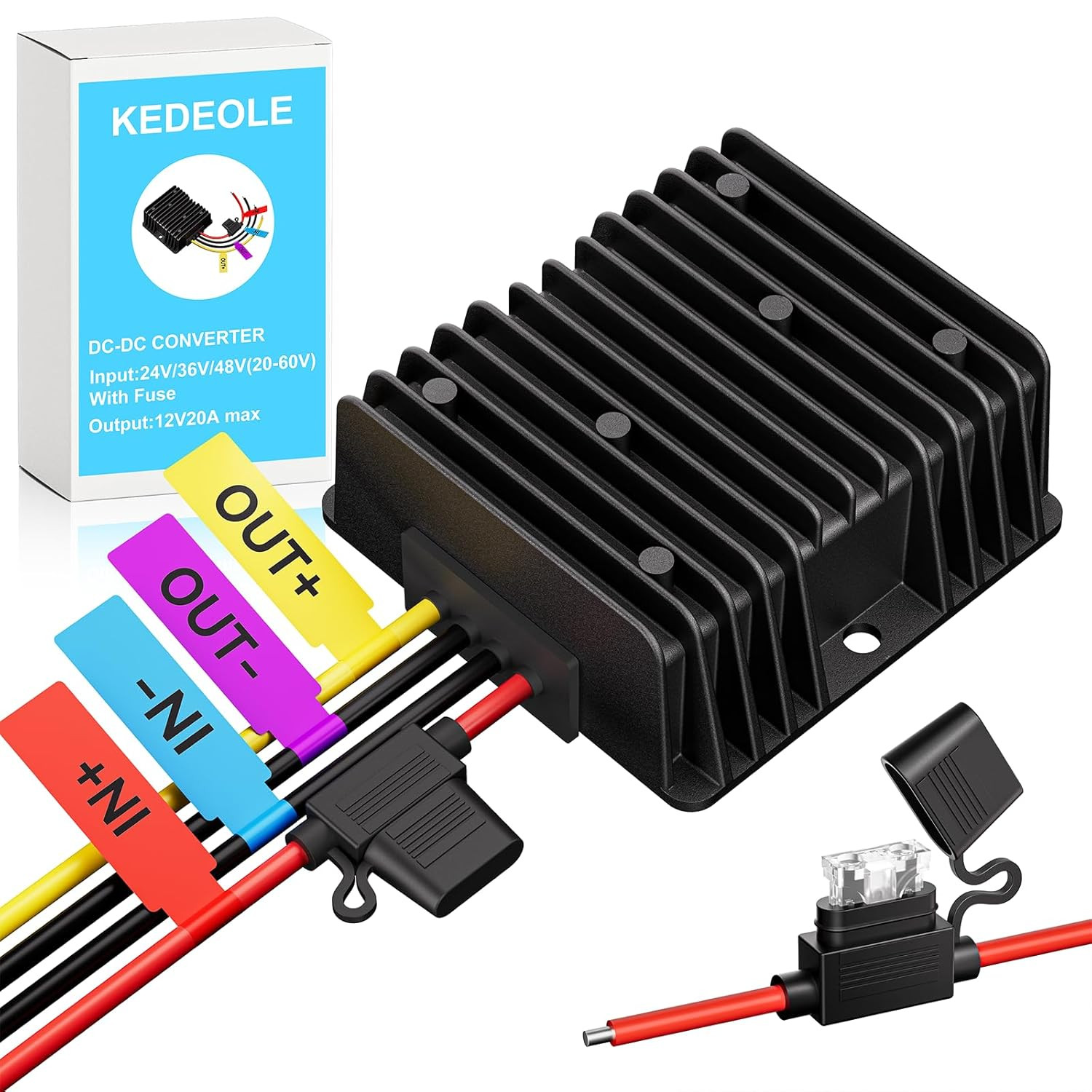 36V 48V to 12V 20A Step down Converter-Golf Cart Voltage Reducer with Fuse|36V 4