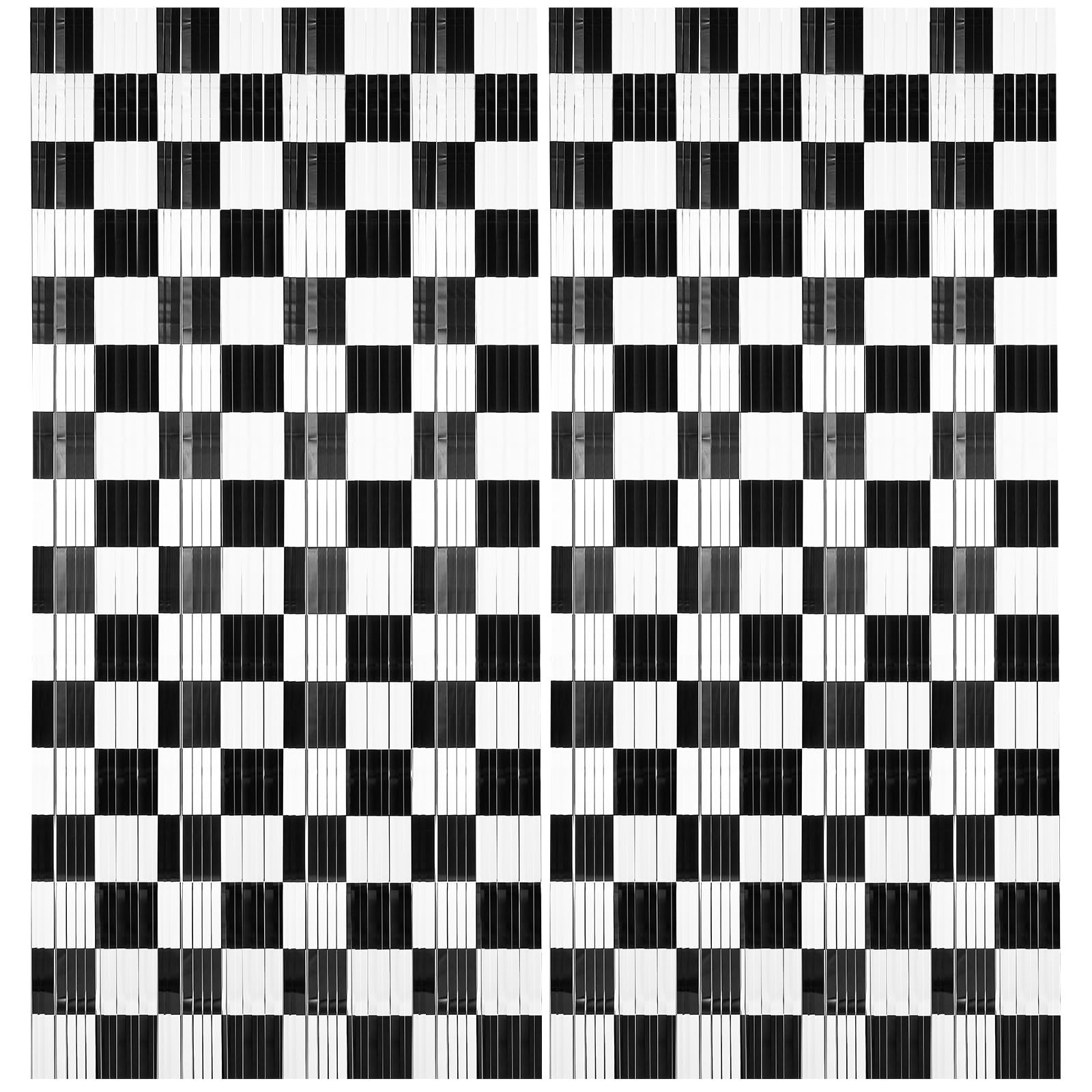 Black and White Checkered Tinsel Backdrop Curtains | 3 PCS, 3.3 x 6.6 ft, Rac…