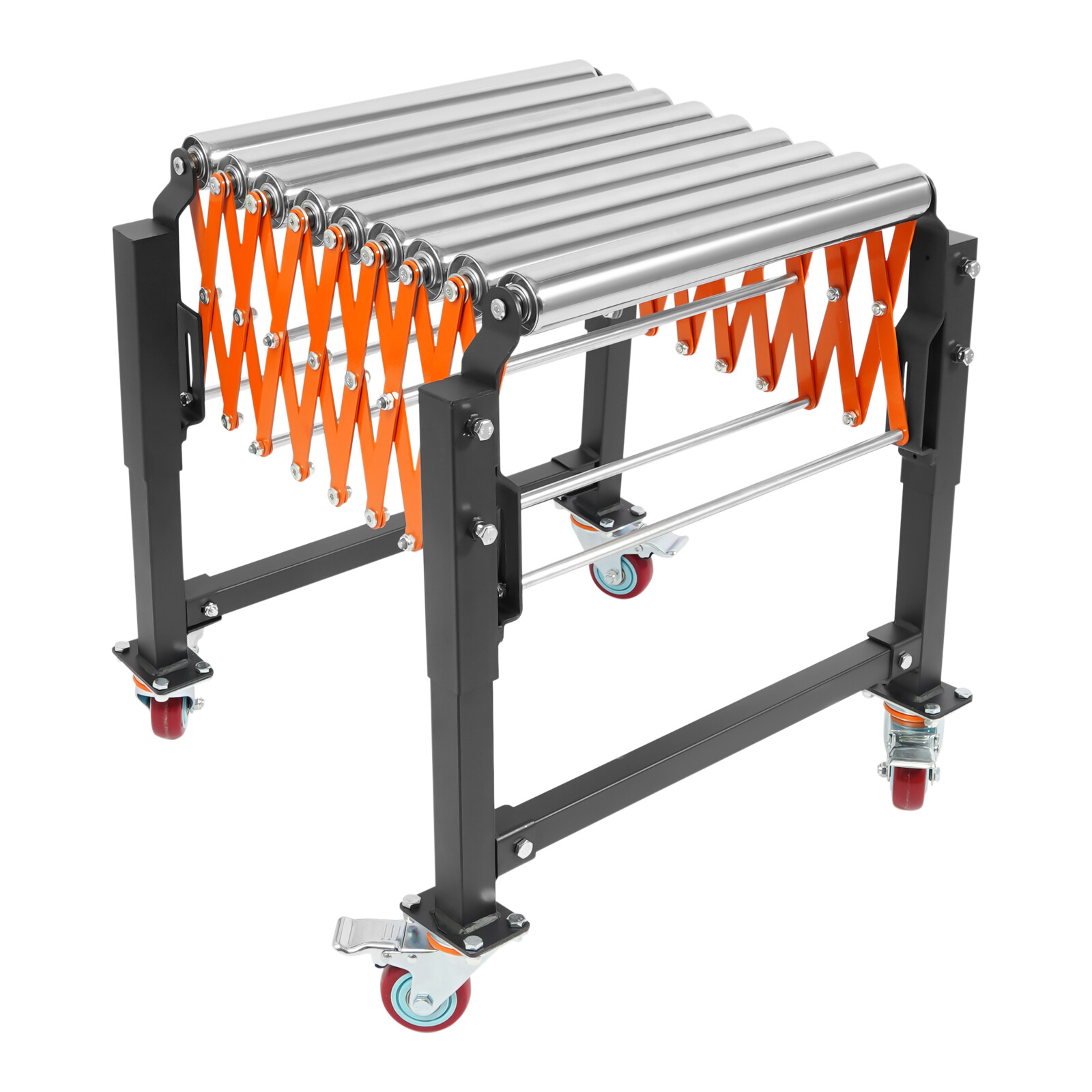 51*23*29in Silver/Black/Orange Iron&Stainless Steel Adjustable Roller Conveyor