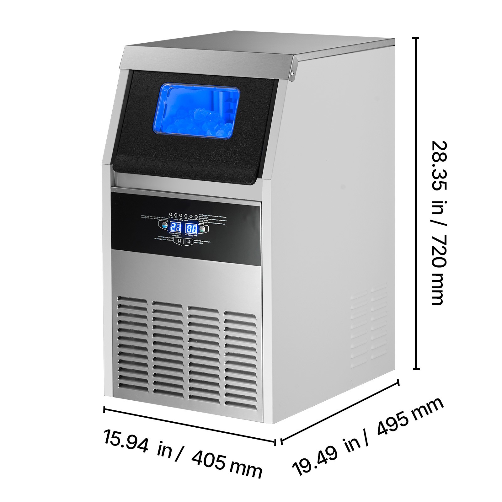 Uimoso 160lb/24h Commercial Ice Maker Undercounter Ice Cube Machine 30lb Storage