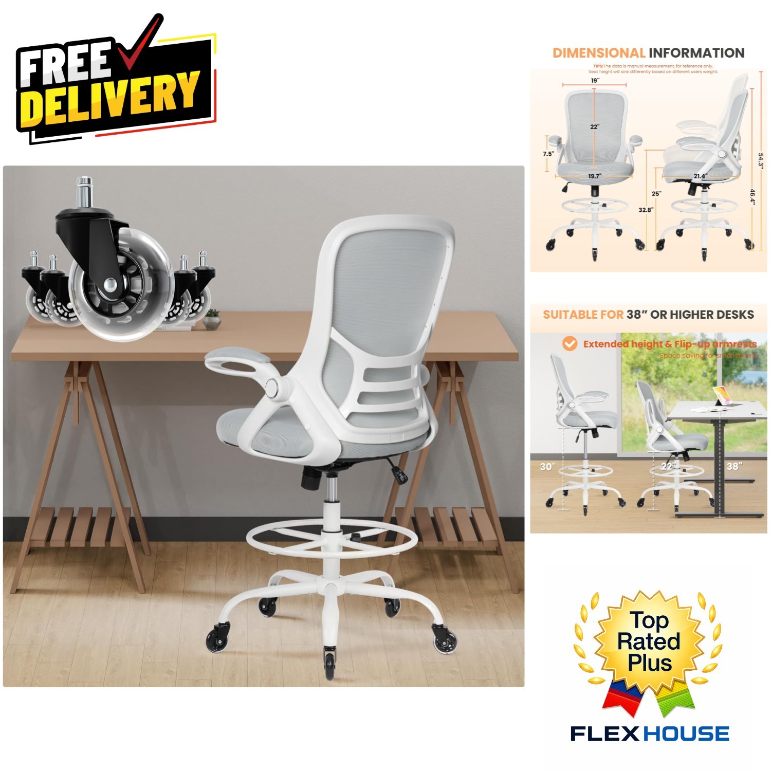 Elegant Ergonomic Drafting Chair – Adjustable Height & Footrest for Comfort