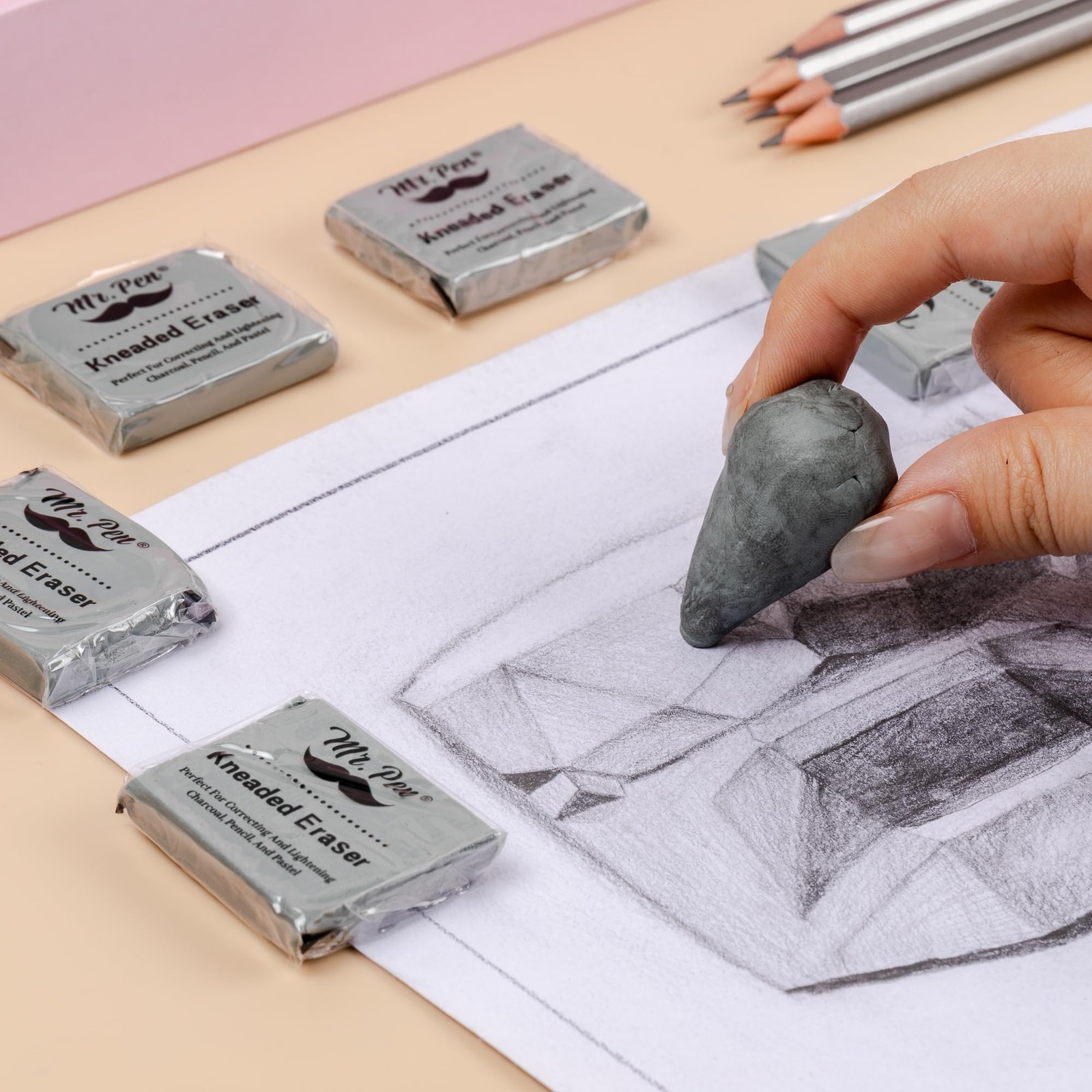 Mr. Pen- Kneaded Erasers, 1.44″ x 1.36″, 6 Pack, Gray x Grey