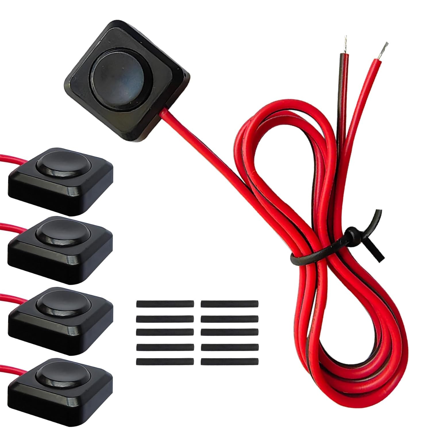 5PCS 12V Momentary Push Button Switch W/ 13.5 Inch Prewired Small Surface Mount