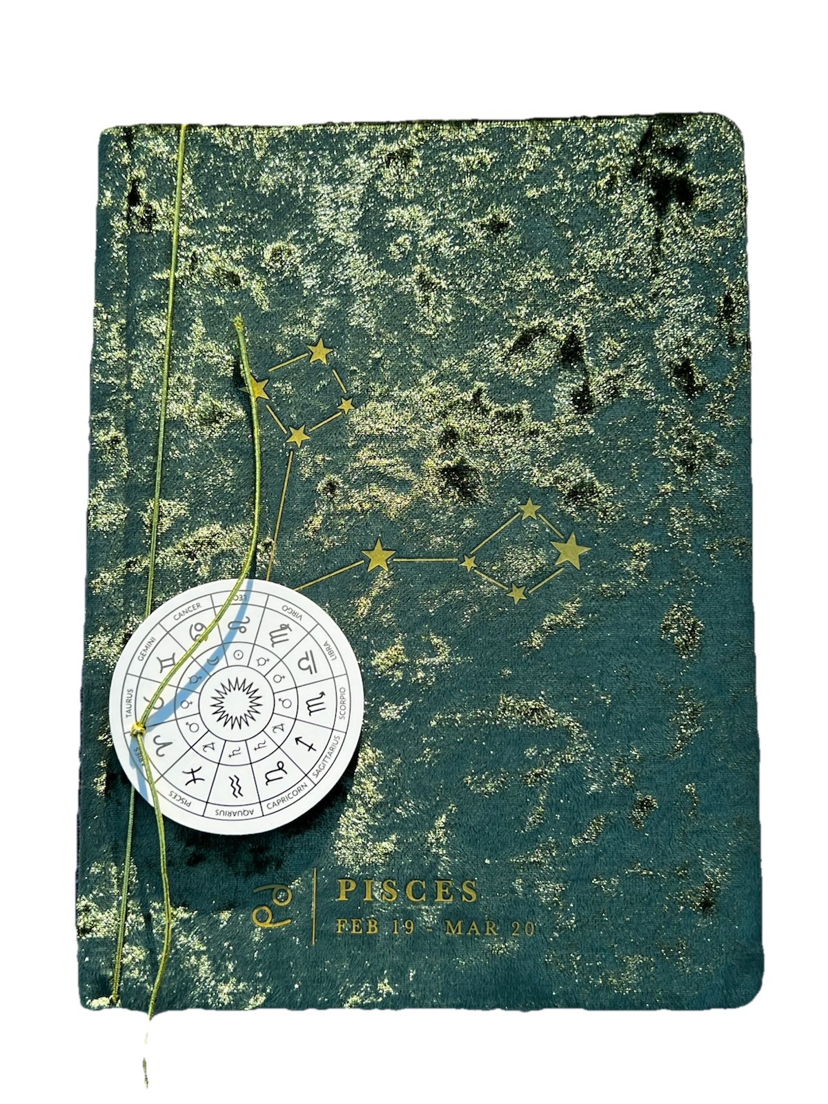 Crushed Velvet Dark Green & Gold Zodiac Pisces Journal Notebook 8”