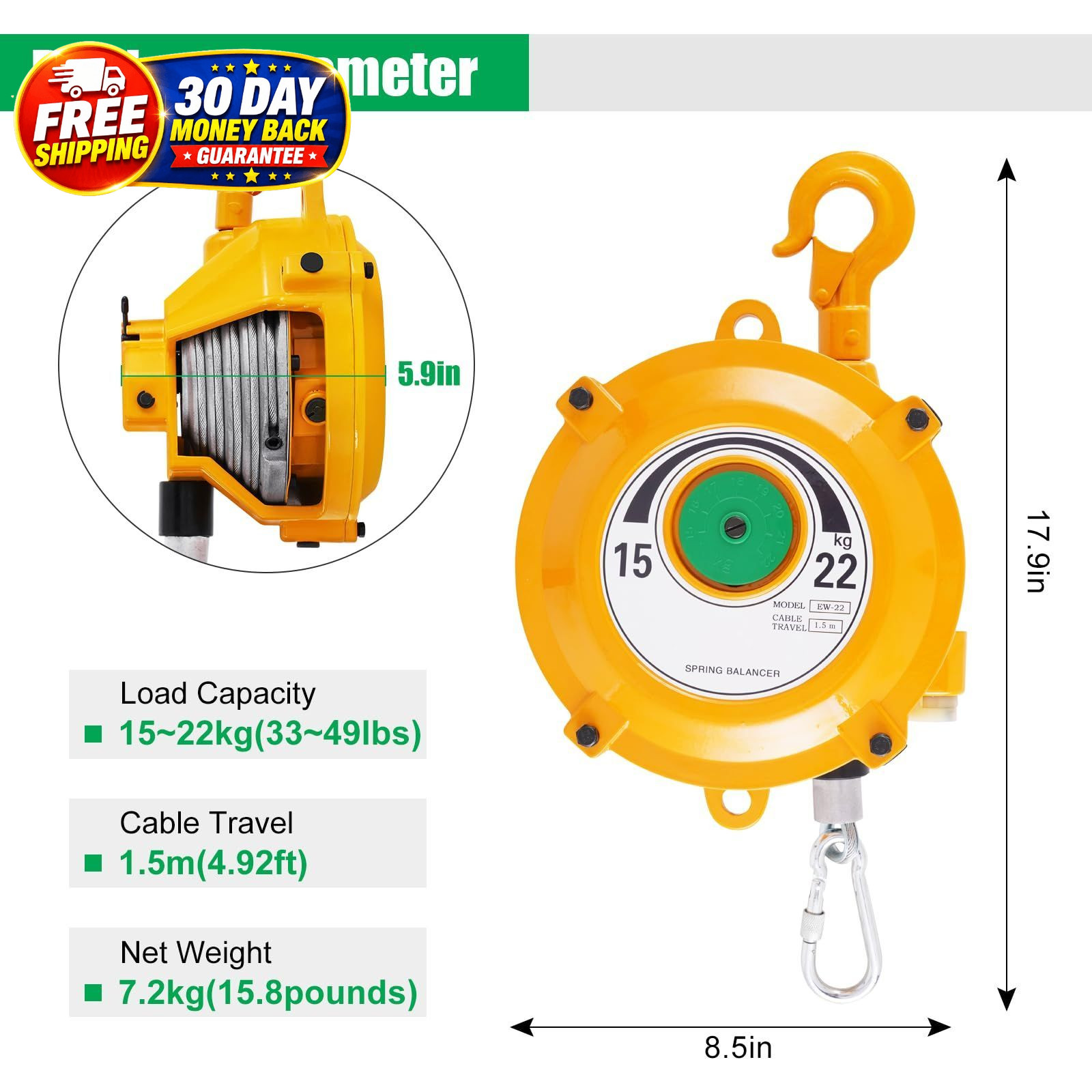 Spring Balancer 15~22kg(33~49lbs) 15~22kg(33~49lbs), Yellow