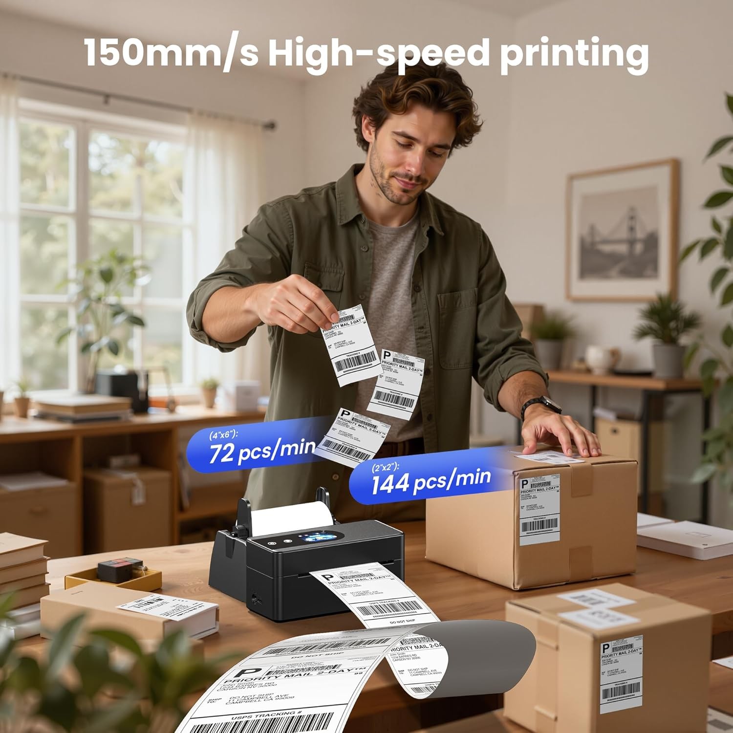 Phomemo PM64D Bluetooth 4×6 Thermal Touchscreen Shipping Label Printer for USPS