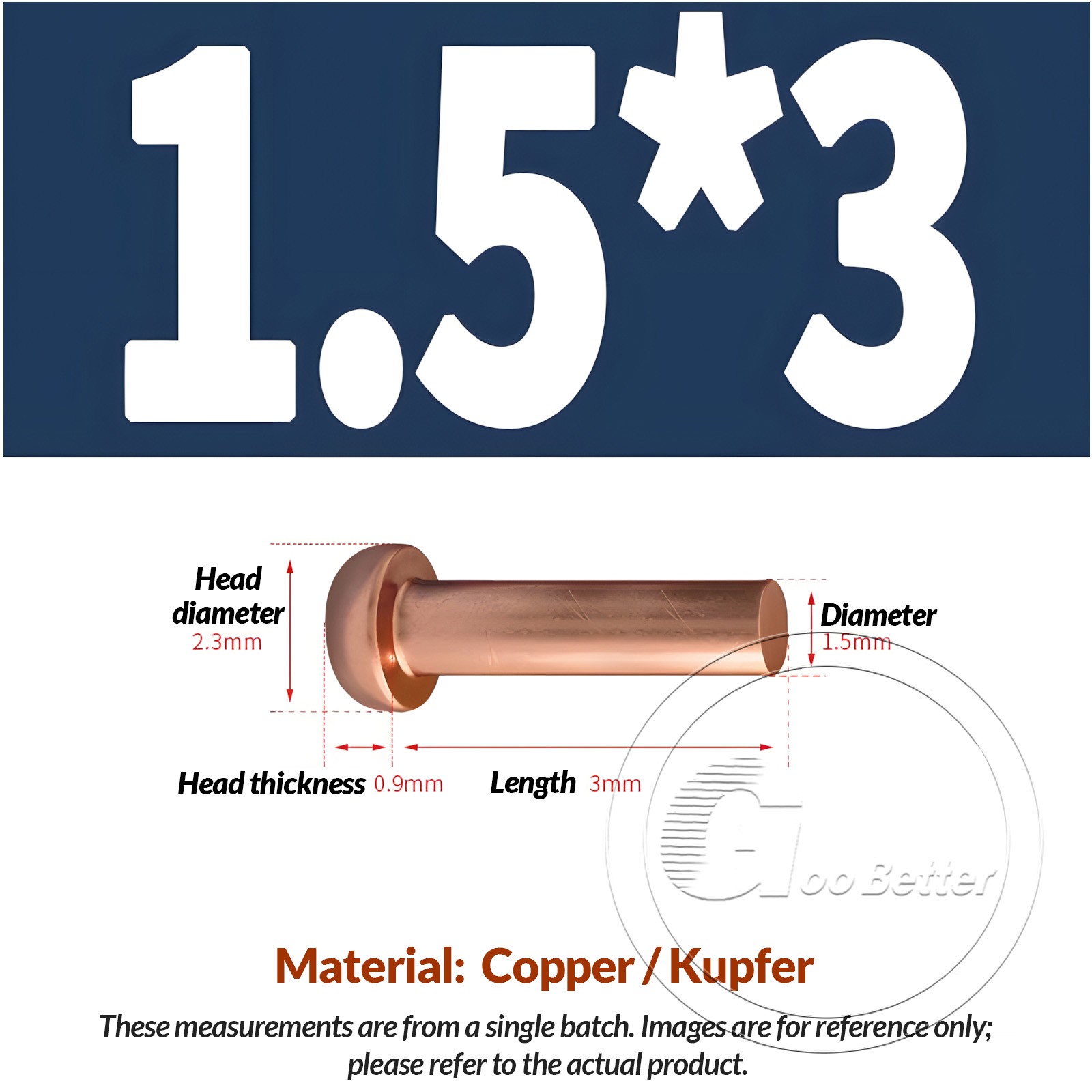 Solid Copper Round Head Rivets 1.5mm 2mm 2.5mm 3mm 4mm 5mm 6mm 8mm DIN 660