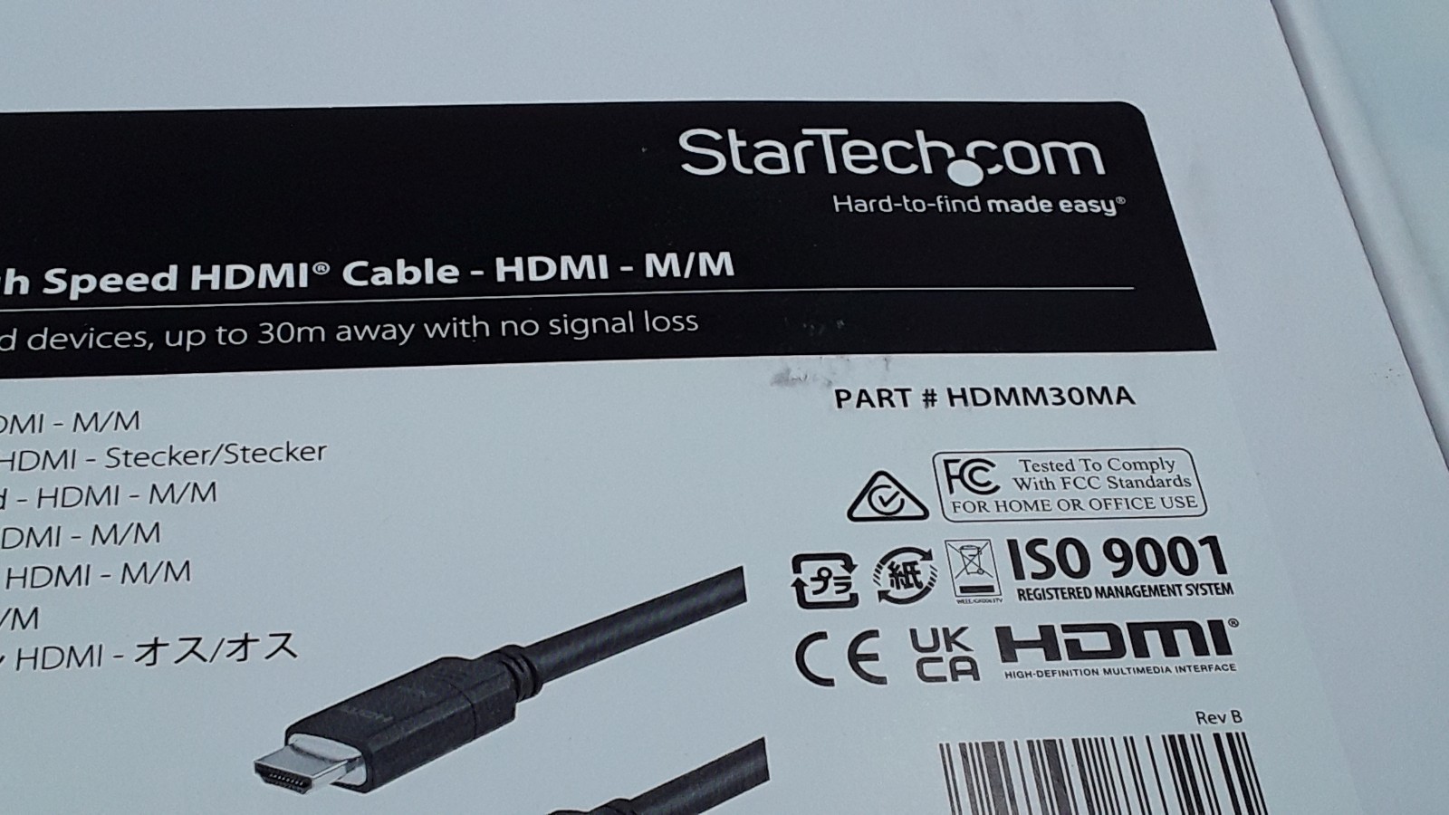 StarTech 30m Active CL2 High Speed HDMI Cable M/M PN# HDMM30MA