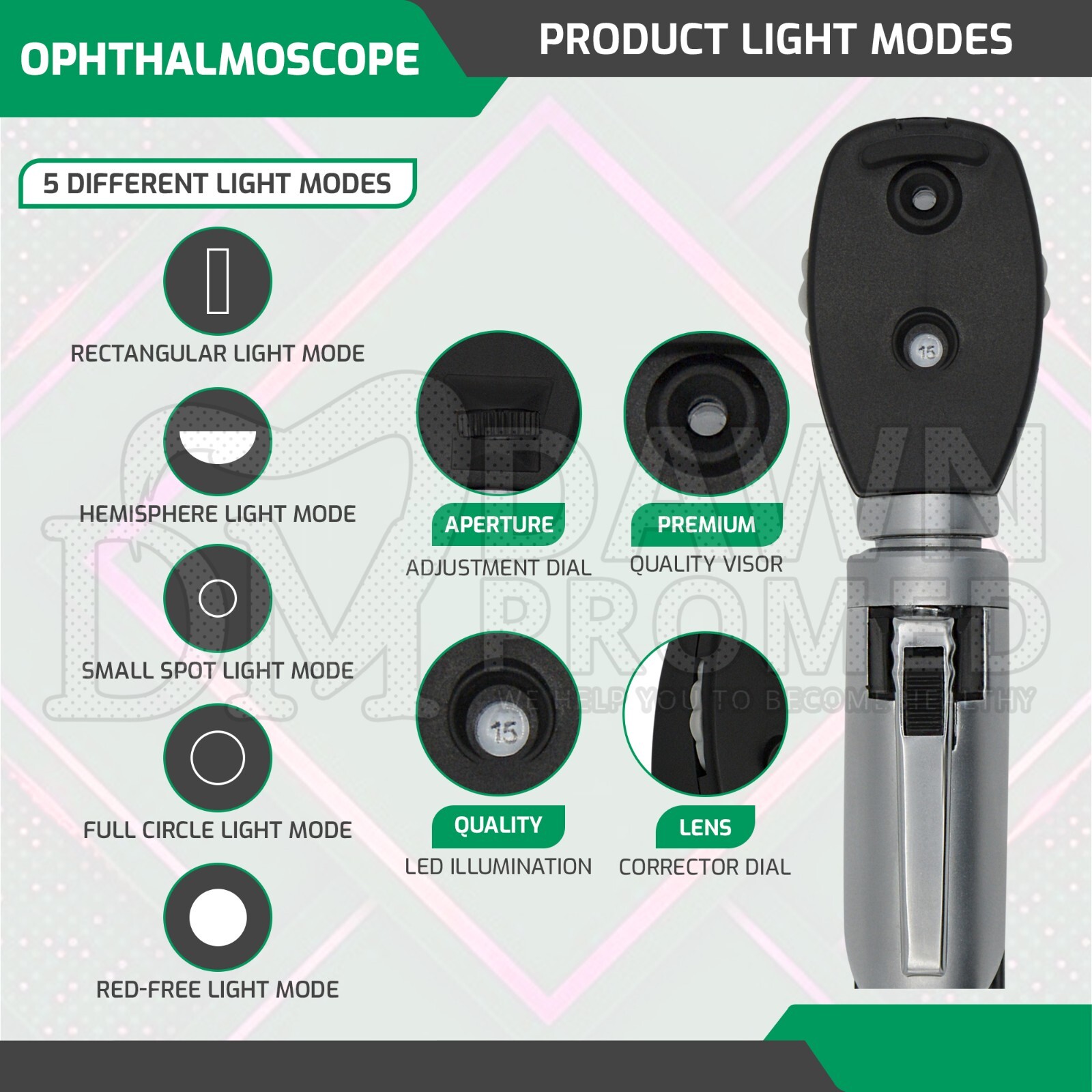 Fiber Optic Otoscope & Ophthalmoscope Examination LED Diagnostic ENT Set (Black)