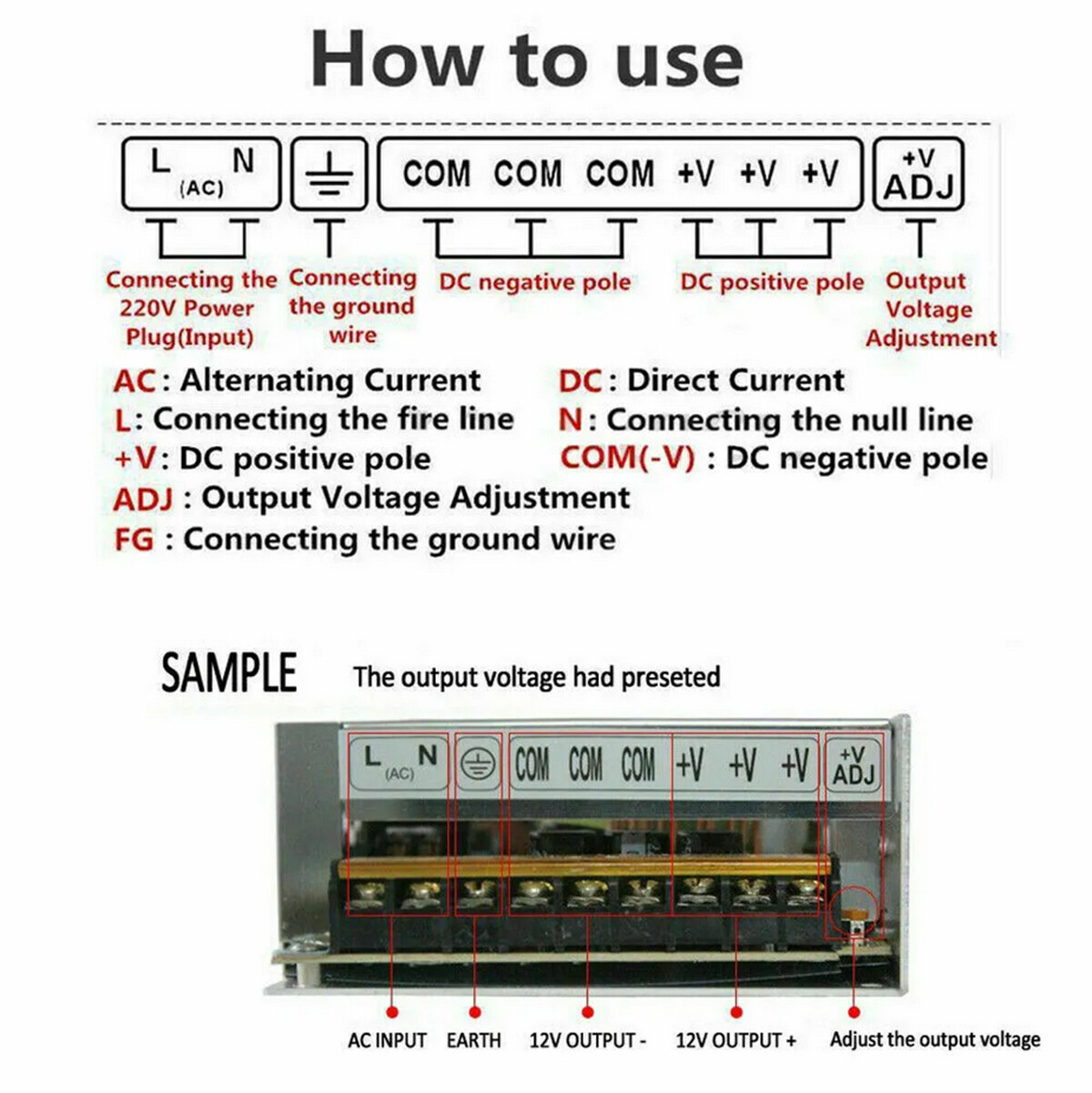 AC 110V TO DC 12V 2A 5A 10A 20A 60A 100A Switch Power Supply Transformer Driver